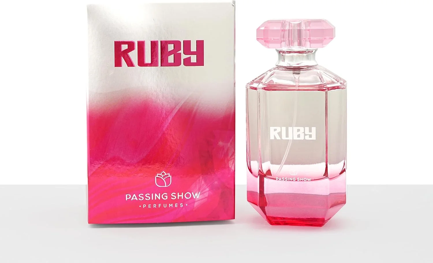 ادکلن زنانه پاسینگ شو پرفیومز مدل Ruby حجم 100 میلی لیتر، ادو پرفیوم لوکس با شیشه الماس شکل