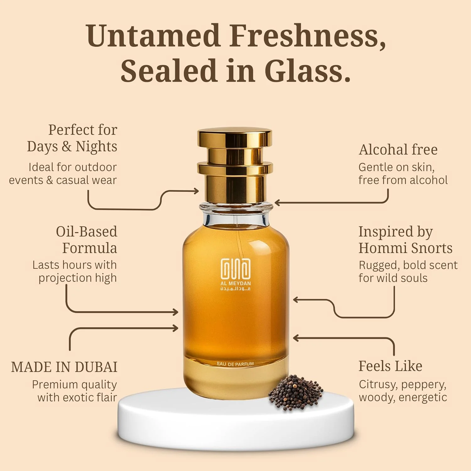 عطر روغنی عود المیدان زنانه و مردانه – الهام گرفته از Unnderr thhe Starrs – عطر روغنی بدون الکل با رایحه فلفل سیاه، چرم و عود – ماندگاری طولانی، جسورانه و مرموز (100 میلی لیتر)