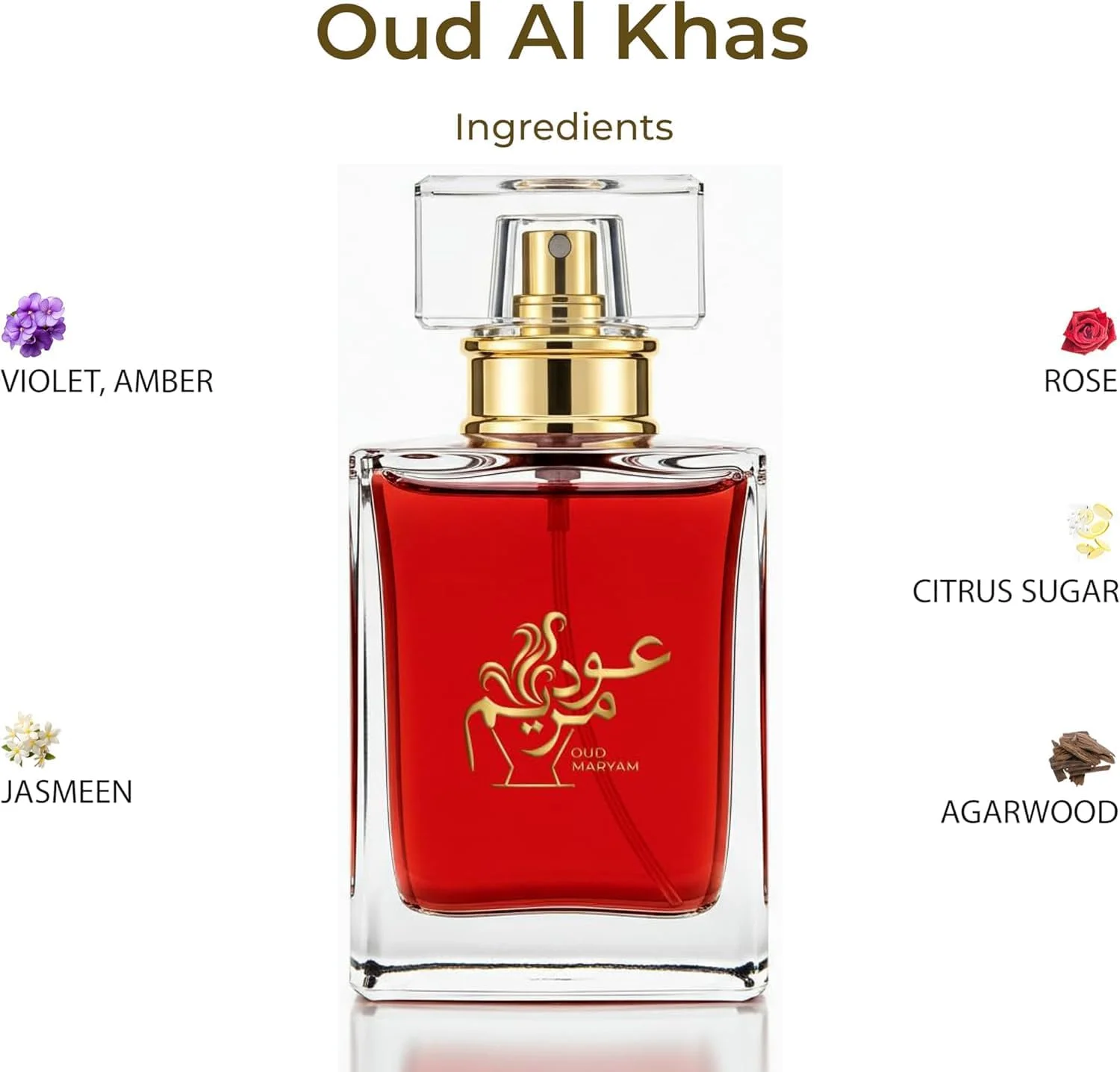 عطر عود مریم عود الخص 50 میلی لیتر униsex با ماندگاری طولانی - رایحه ای ماندگار 24-36 ساعته - گل رز ممتاز، مرکبات، عود و یاس