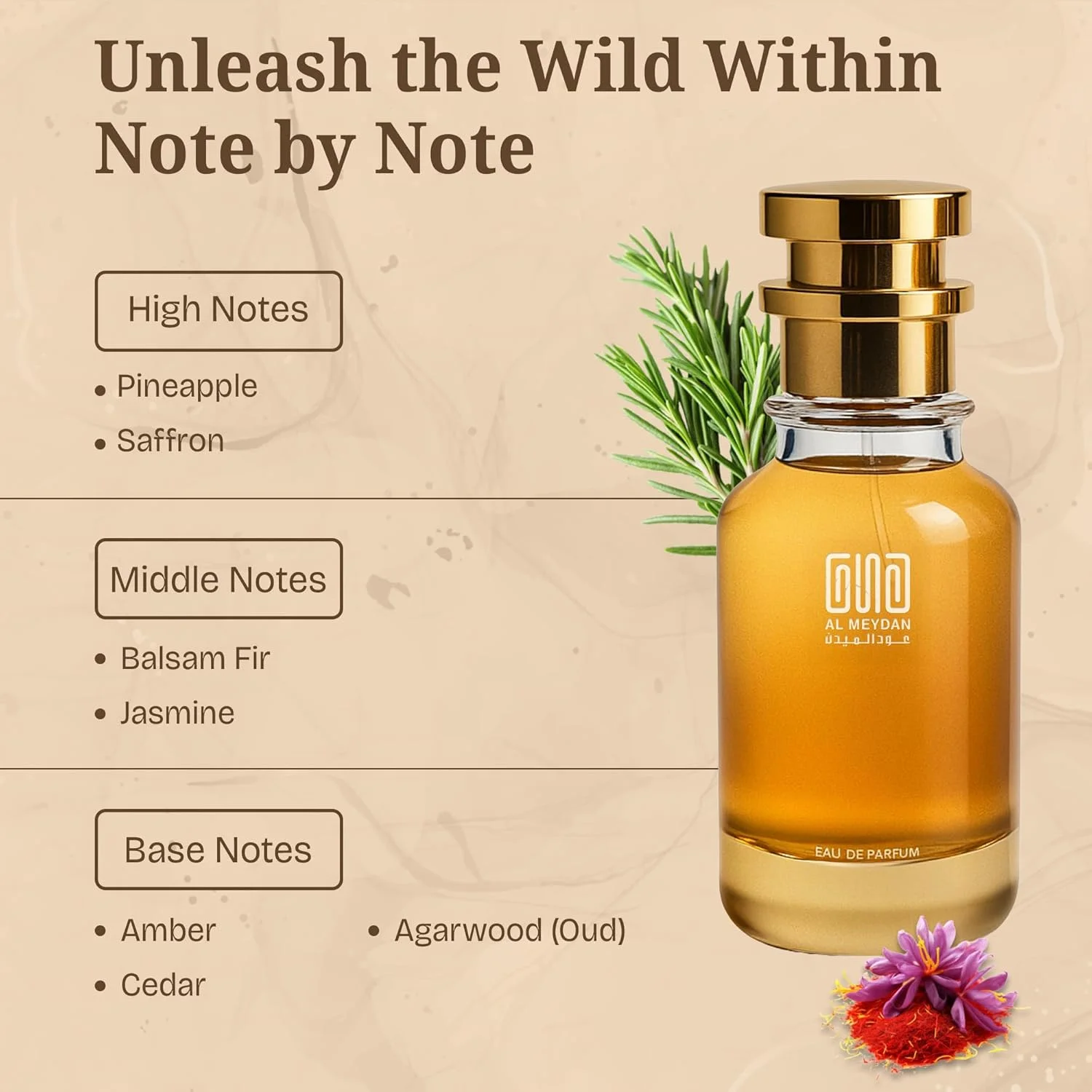 عطر روغنی عود المیدان زنانه و مردانه – مشابه عطر قائد الفرسان – عطر روغنی شرقی چوبی بدون الکل با رایحه آناناس، زعفران و عود – ماندگاری طولانی 8 تا 10 ساعت (50 میلی لیتر)
