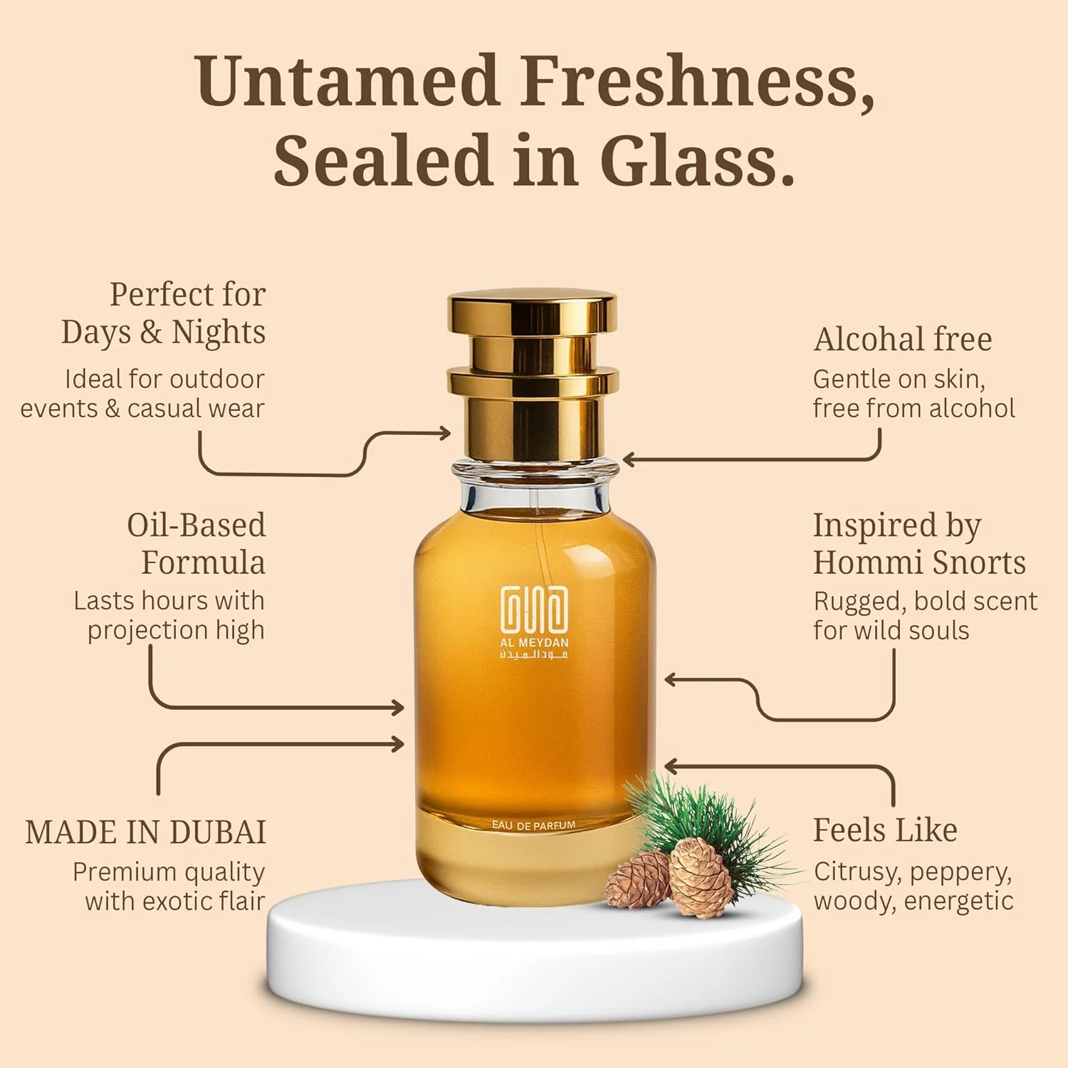 عطر روغنی عود المیدان زنانه و مردانه – مشابه عطر قائد الفرسان – عطر روغنی شرقی چوبی بدون الکل با رایحه آناناس، زعفران و عود – ماندگاری طولانی 8 تا 10 ساعت (50 میلی لیتر)