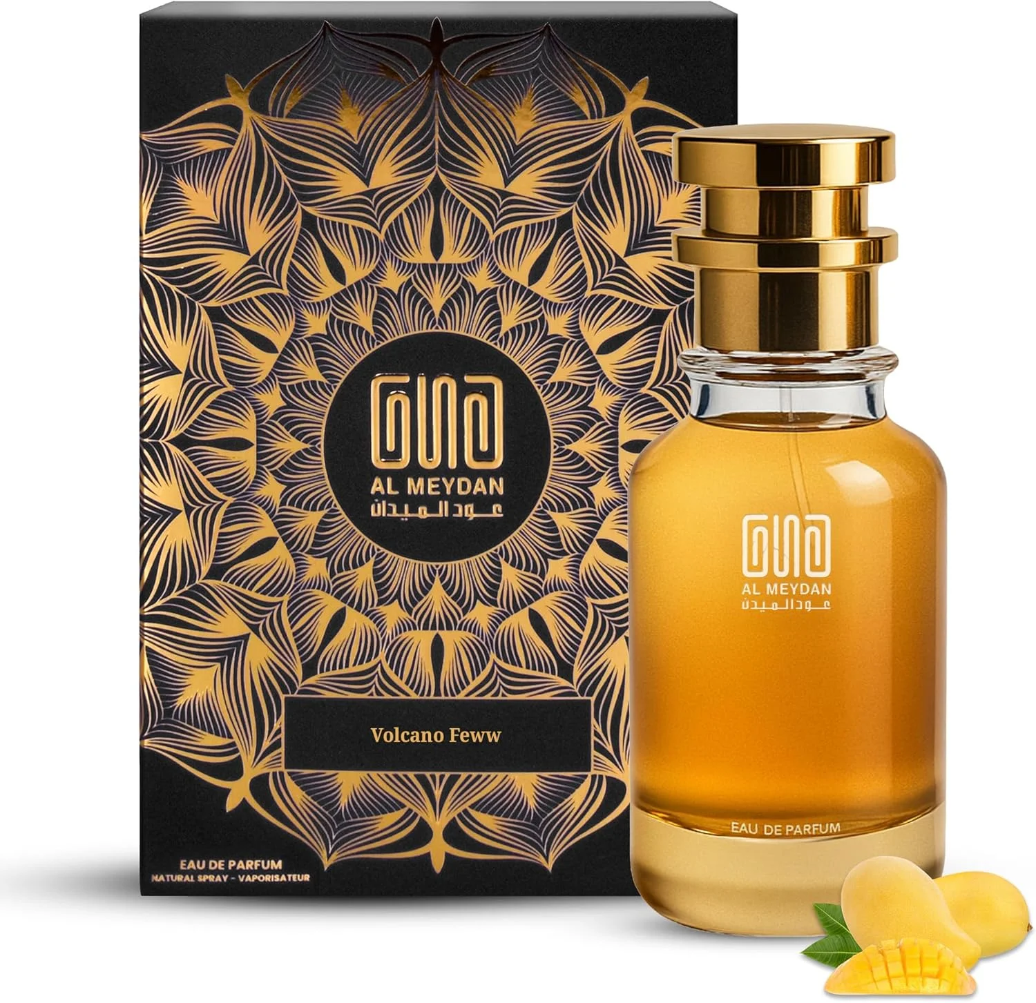 عطر روغنی عود المیدان زنانه و مردانه – مشابه عطر Volcano Feww – بدون الکل، میوه ای و چوبی با رایحه انبه، یاس و عنبر – ماندگاری طولانی 8-10 ساعت (50 میلی لیتر)