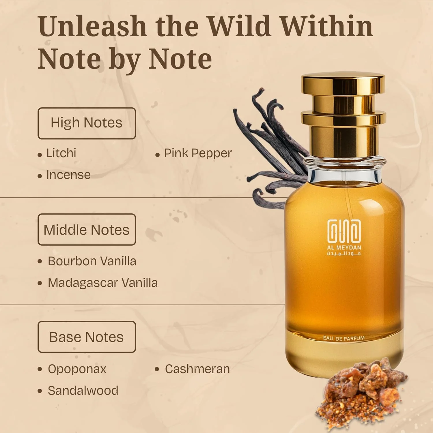 عطر روغنی عود المیدان زنانه – الهام گرفته از وانیلا مالاکا – رایحه بدون الکل با رایحه لیچی، وانیل، چوب صندل و کشمیران – ماندگاری طولانی، شیرین و ظریف (30 میلی لیتر)