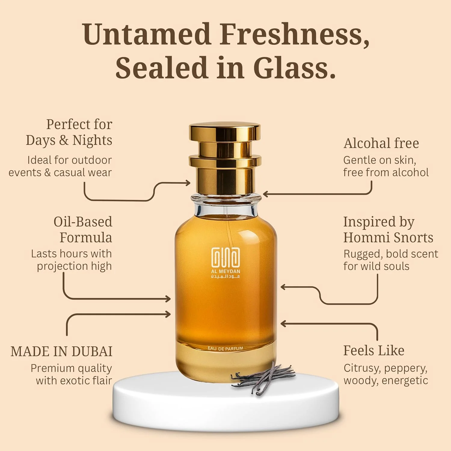 عطر روغنی عود المیدان زنانه – الهام گرفته از وانیلا مالاکا – رایحه بدون الکل با رایحه لیچی، وانیل، چوب صندل و کشمیران – ماندگاری طولانی، شیرین و ظریف (30 میلی لیتر)