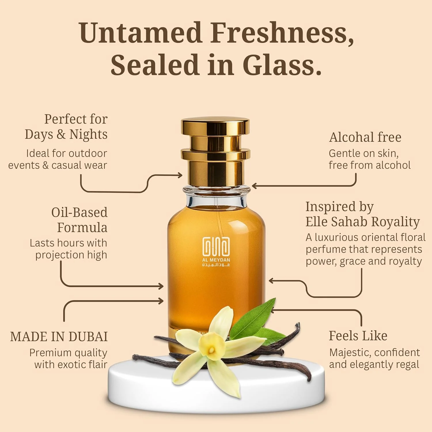 عطر روغنی زنانه عود المیدان - الهام گرفته از Elle Sahab Royality - عطر روغنی بدون الکل با رایحه های ماندارین، رز و وانیل - ماندگاری طولانی، رایحه ای گلی، ظریف و سلطنتی (30 میلی لیتر)