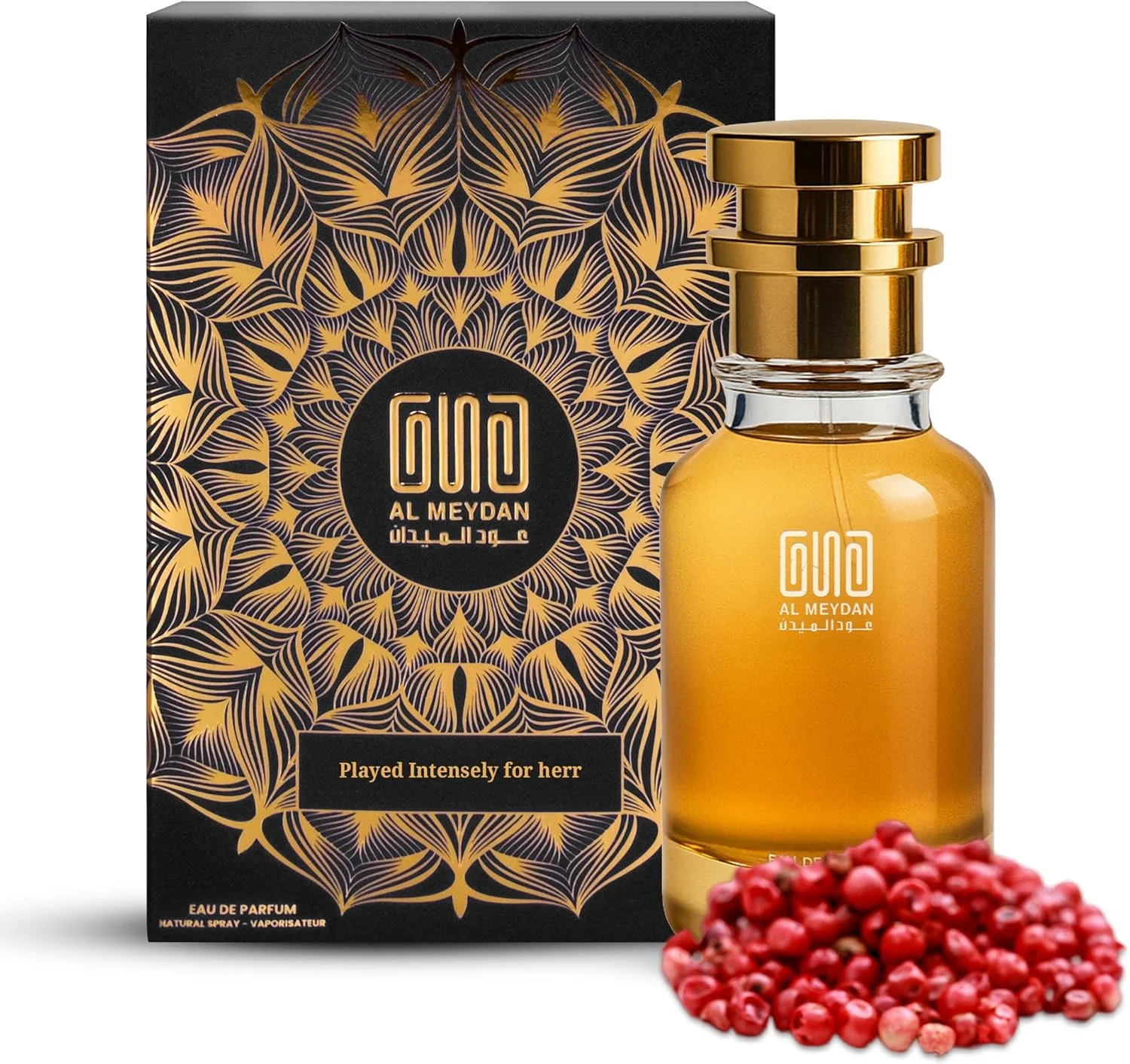 عطر روغنی زنانه عود المیدان – الهام گرفته از Played Intensely for herr – روغن عطر بدون الکل با رایحه فلفل صورتی، ارکیده و چوب صندل – رایحه ماندگار (50 میلی لیتر)