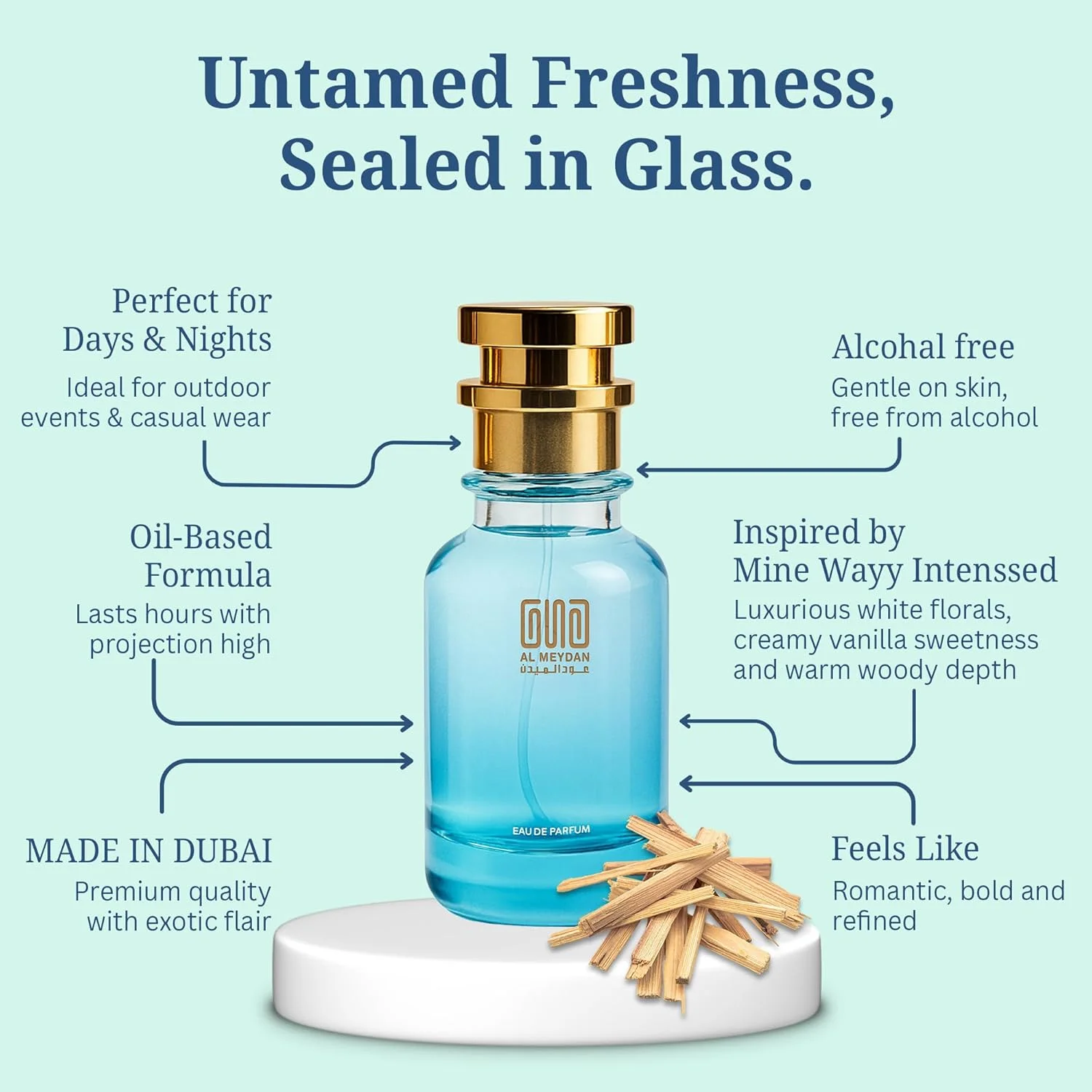 عطر روغنی زنانه عود المیدان - الهام گرفته از Mine Wayy Intenssed - عطر روغنی بدون الکل با رایحه شکوفه پرتقال، گل مریم و وانیل - رایحه ماندگار (200 میلی لیتر)
