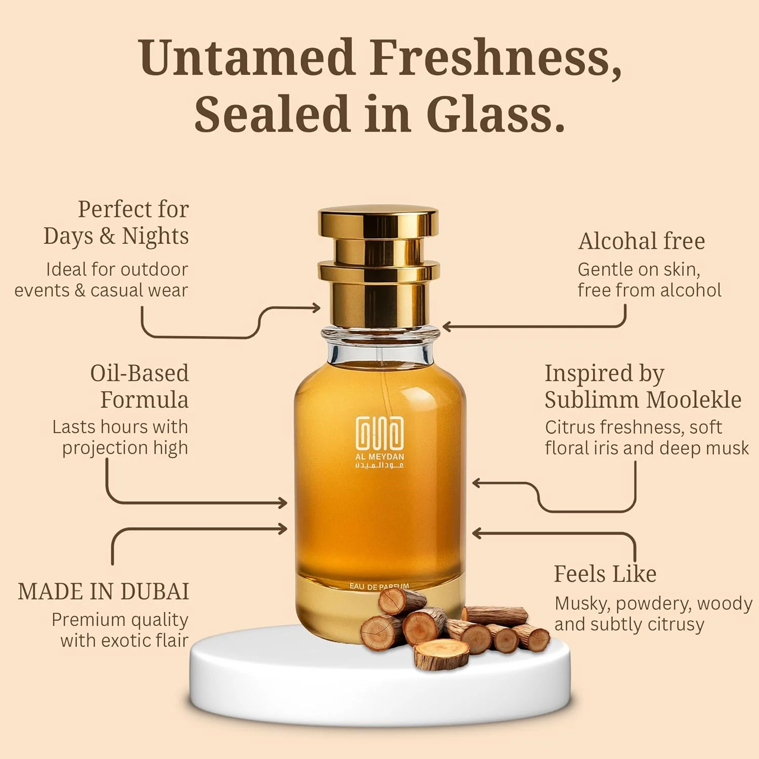 عطر روغنی عود المیدان مردانه و زنانه – الهام گرفته از سابلیم مولکل – عطر روغنی بدون الکل با رایحه مشک، زنبق و چوب – ماندگاری طولانی (30 میلی لیتر)