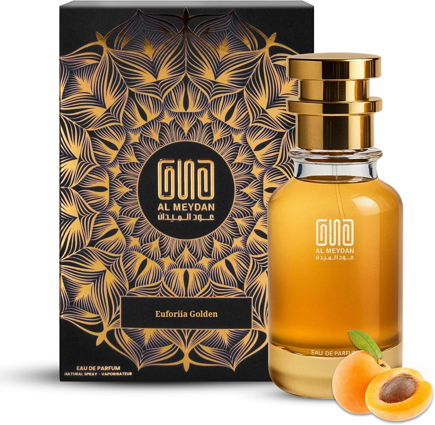 عطر روغنی عود المیدان زنانه – مشابه رایحه یوفوریا گلدن – عطر میوه ای و گلی بدون الکل با رایحه زردآلو، عسل و چوب صندل – ماندگاری طولانی 8 تا 10 ساعت (30 میلی لیتر)