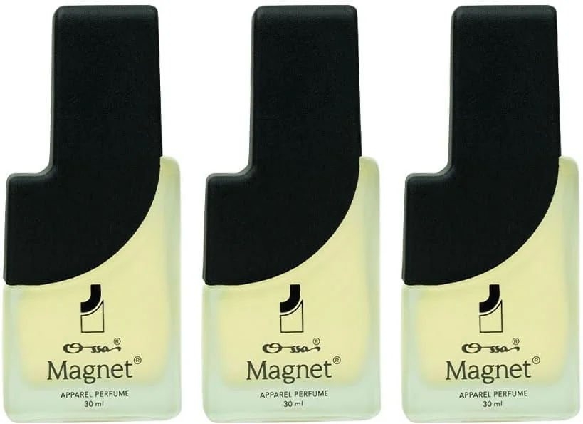 عطر унисекс لباس Ossa Magnet 30ml x 3 با رایحه لیمو، نارنگی، هل، چوبی، نعناع هندی | رایحه ماندگار برای آقایان و بانوان | ادو پرفیوم ممتاز (بسته 3 عددی)