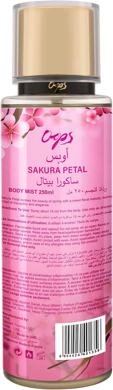 اسپری بادی میست OOPS - گلبرگ ساکورا | میست خوشبو و معطر | رایحه گلی با طراوت و معطر برای شادابی در تمام طول روز | 250 میلی لیتر اسپری بادی میست OOPS - گلبرگ ساکورا | میست خوشبو و معطر | رایحه گلی با طراوت و معطر برای شادابی در تمام طول روز | 250 میلی لیتر