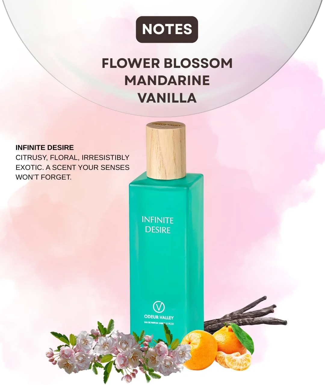 ادو پرفیوم اودور ولی Infinite Desire حجم 80 میلی لیتر، عطر با غلظت بالا، رایحه گلی چوبی مشک برای زنان و مردان (یونیسکس)