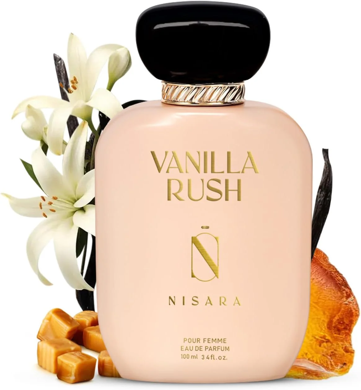 عطر زنانه گورمند نیسارا وانیلا راش 100 میلی لیتر | ادو پرفیوم ماندگار | رایحه کهربایی و وانیلی | ارکیده، گل های سفید، کارامل، عنبر، مشک چوب، نعناع هندی | اسپری عطر EDP برای زنان