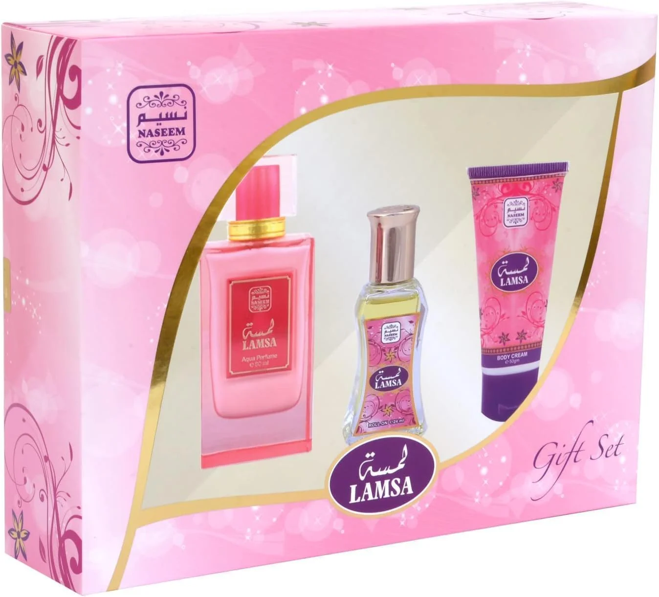 ست هدیه لوکس لمسه نسیم (3 تکه) - عطر آکوا، روغن عطر رولی، و کرم بدن آبرسان - بدون الکل، ضد حساسیت، رایحه ماندگار، ایده آل برای پوست های حساس
