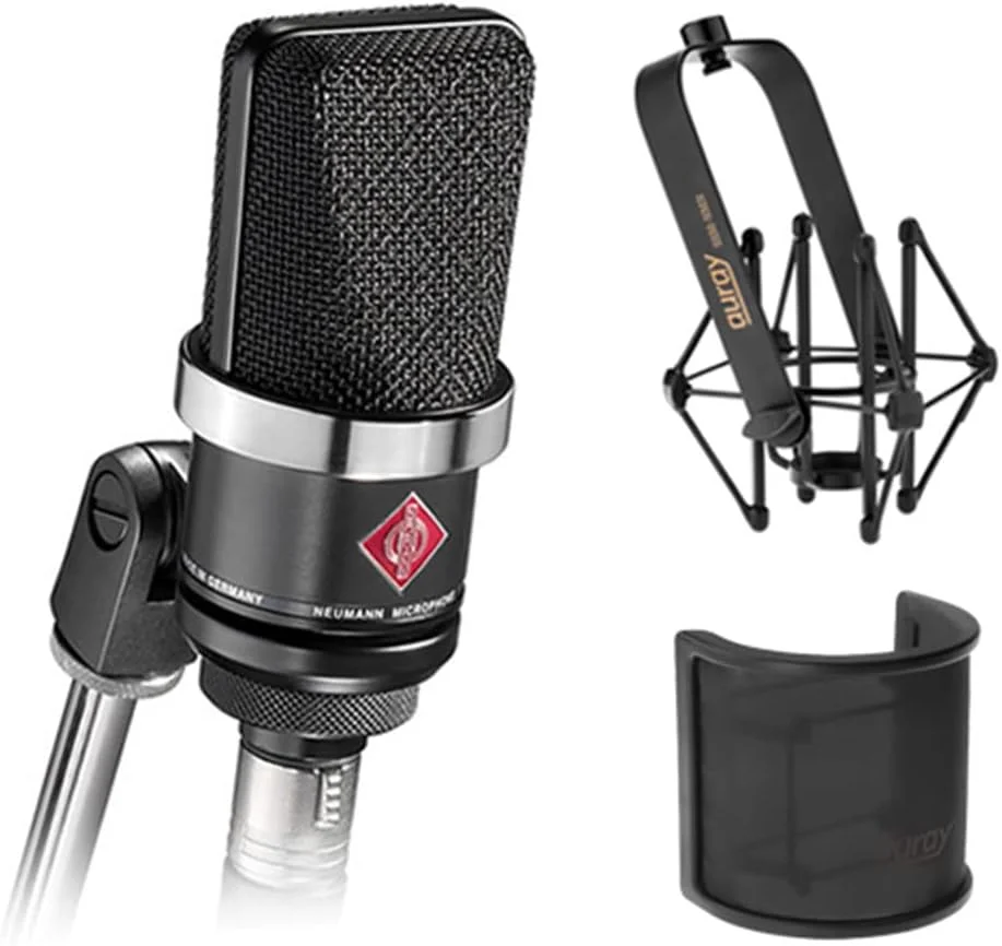 میکروفون استودیویی کاندنسر دیافراگم بزرگ نویمان TLM-102 (مشکی) همراه با لرزه‌گیر و پاپ فیلتر
