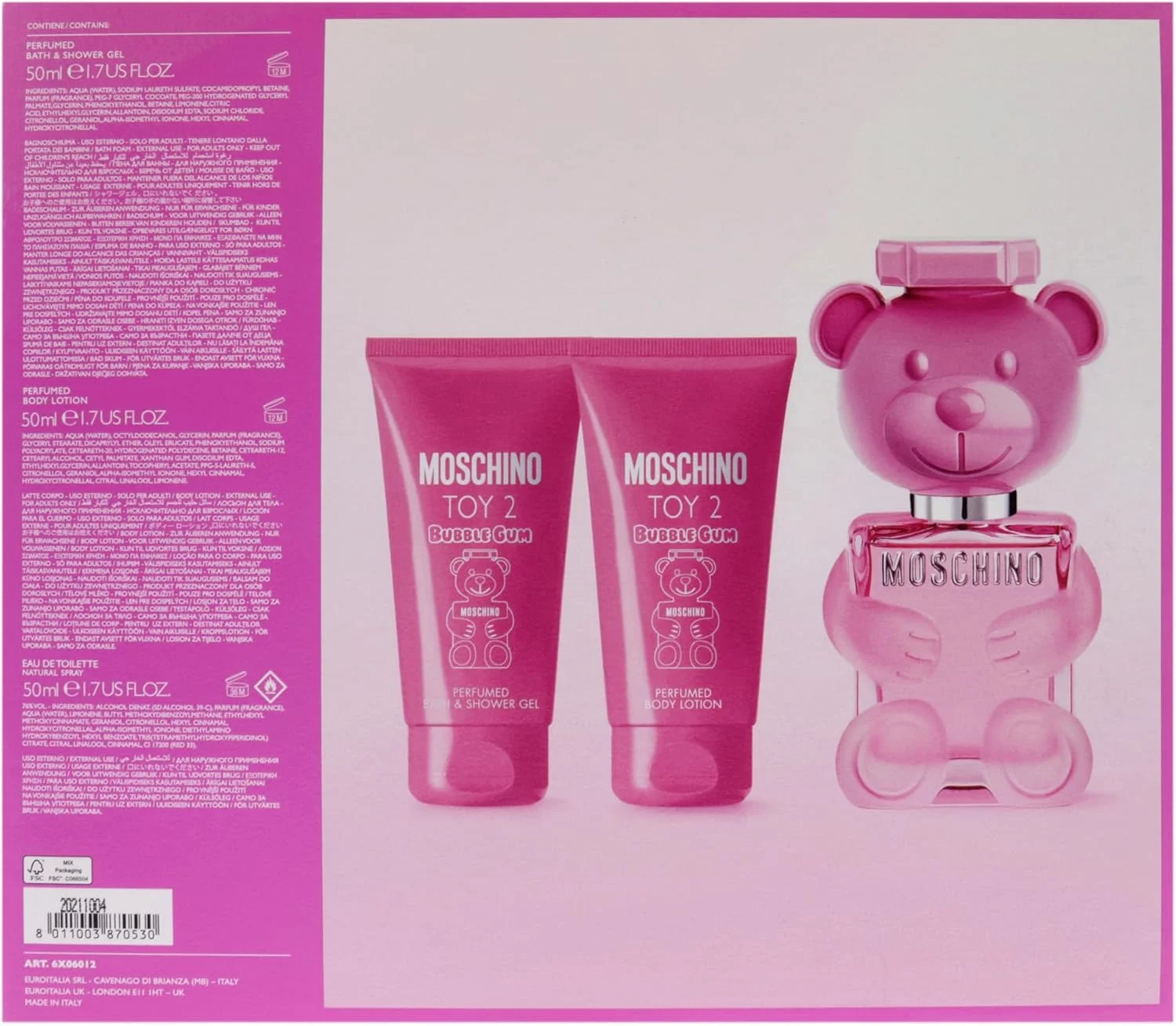 مجموعه هدیه 3 تکه زنانه Moschino Moschino Toy 2 Bubble Gum شامل ادو تویلت 50 میلی لیتری، لوسیون بدن 50 میلی لیتری و ژل حمام و دوش 50 میلی لیتری مجموعه هدیه 3 تکه زنانه Moschino Moschino Toy 2 Bubble Gum شامل ادو تویلت 50 میلی لیتری، لوسیون بدن 50 میلی لیتری و ژل حمام و دوش 50 میلی لیتری
