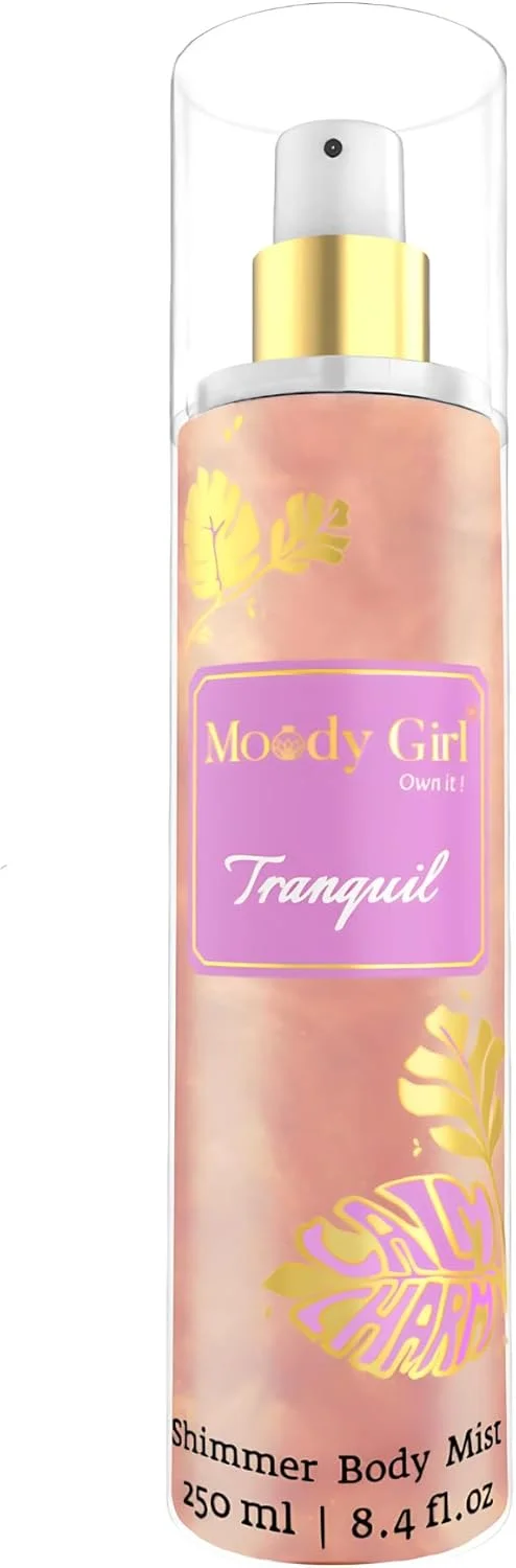 بادی میست شیمر ماندگار و لوکس Moody Girl Tranquil 250ml برای زنان و دختران | پشن فروت، نارنگی، گل صد تومانی و انواع توت ها، رایحه مشک و میوه ای برای زنان و دختران | ایده آل برای استفاده روزانه