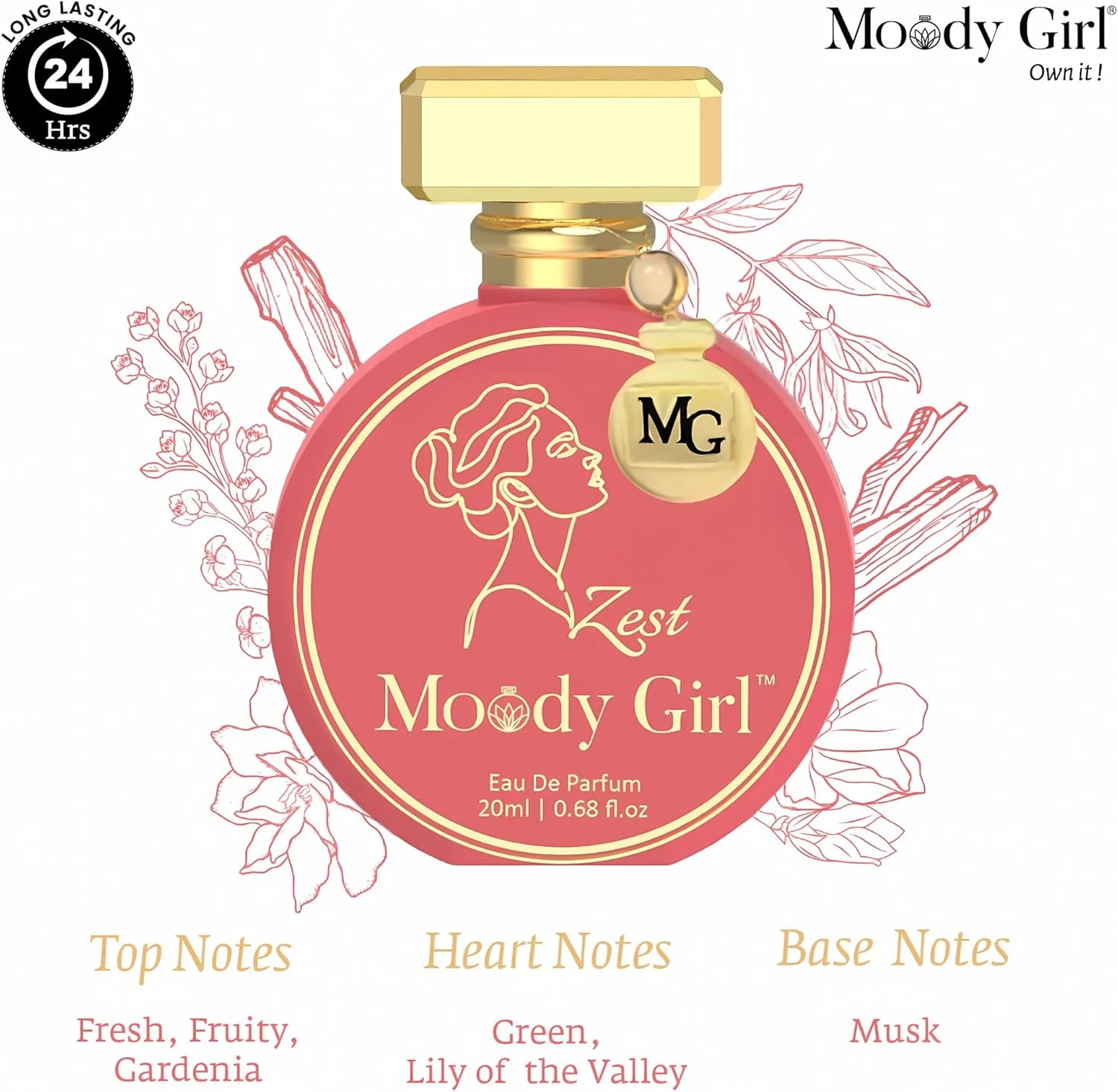 عطر زنانه و دخترانه لوکس Moody Girl مدل Zest با ماندگاری طولانی 20 میلی لیتر | رایحه گاردنیا تازه و میوه ای | ماندگاری 24 ساعته | ایده آل برای استفاده روزانه و هدیه دادن به زنان و دختران عطر زنانه و دخترانه لوکس Moody Girl مدل Zest با ماندگاری طولانی 20 میلی لیتر | رایحه گاردنیا تازه و میوه ای | ماندگاری 24 ساعته | ایده آل برای استفاده روزانه و هدیه دادن به زنان و دختران