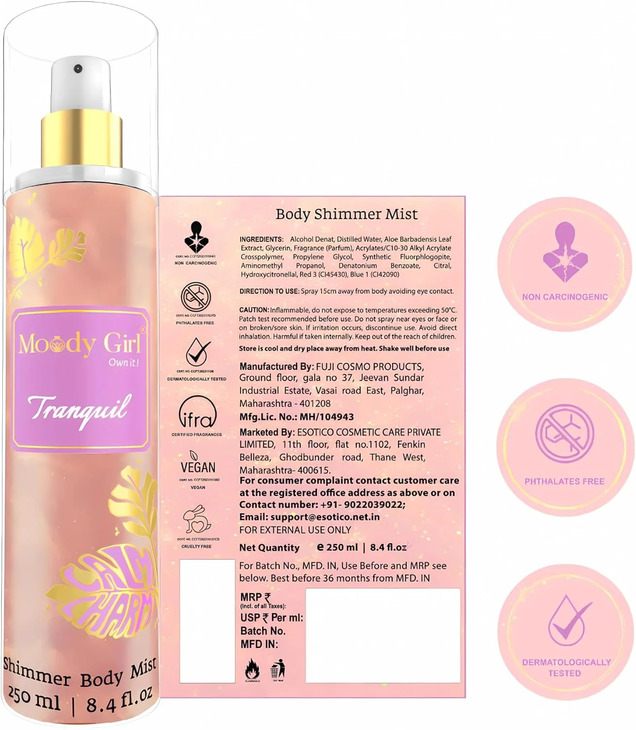 بادی میست شیمر ماندگار و لوکس Moody Girl Tranquil 250ml برای زنان و دختران | پشن فروت، نارنگی، گل صد تومانی و انواع توت ها، رایحه مشک و میوه ای برای زنان و دختران | ایده آل برای استفاده روزانه بادی میست شیمر ماندگار و لوکس Moody Girl Tranquil 250ml برای زنان و دختران | پشن فروت، نارنگی، گل صد تومانی و انواع توت ها، رایحه مشک و میوه ای برای زنان و دختران | ایده آل برای استفاده روزانه