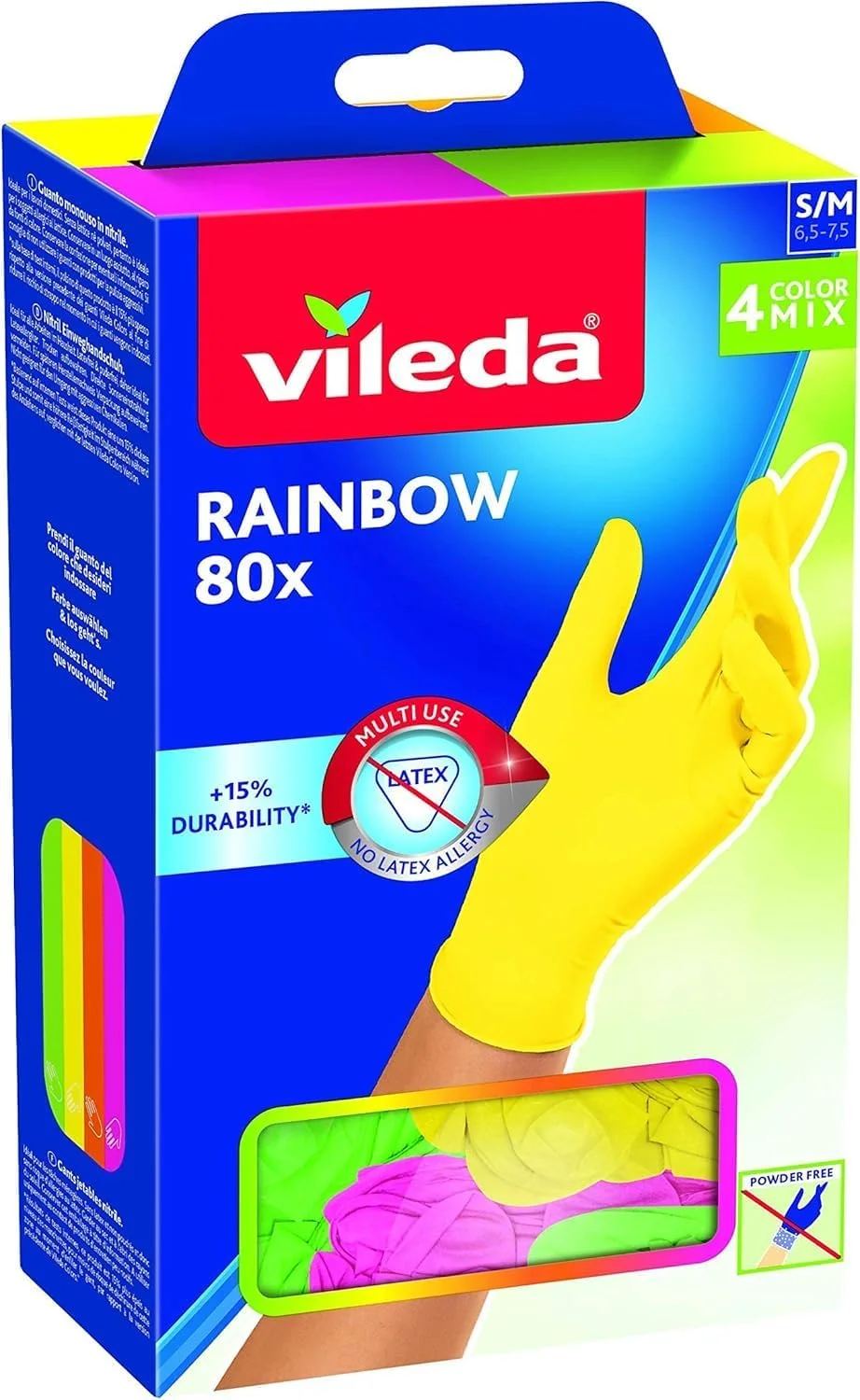 دستکش چند منظوره ویلدا Rainbow، نیتریل، چند رنگ، S/M (بسته 80 عددی)، 80