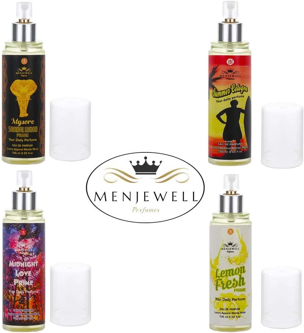 مجموعه ادو پرفیوم/اسپری معطر مردانه و زنانه منجوئل Mysore Sandalwood، Summer Cologne، Midnight Love، Lemon Fresh 420 میلی لیتر (بسته 4 عددی) مجموعه ادو پرفیوم/اسپری معطر مردانه و زنانه منجوئل Mysore Sandalwood، Summer Cologne، Midnight Love، Lemon Fresh 420 میلی لیتر (بسته 4 عددی)