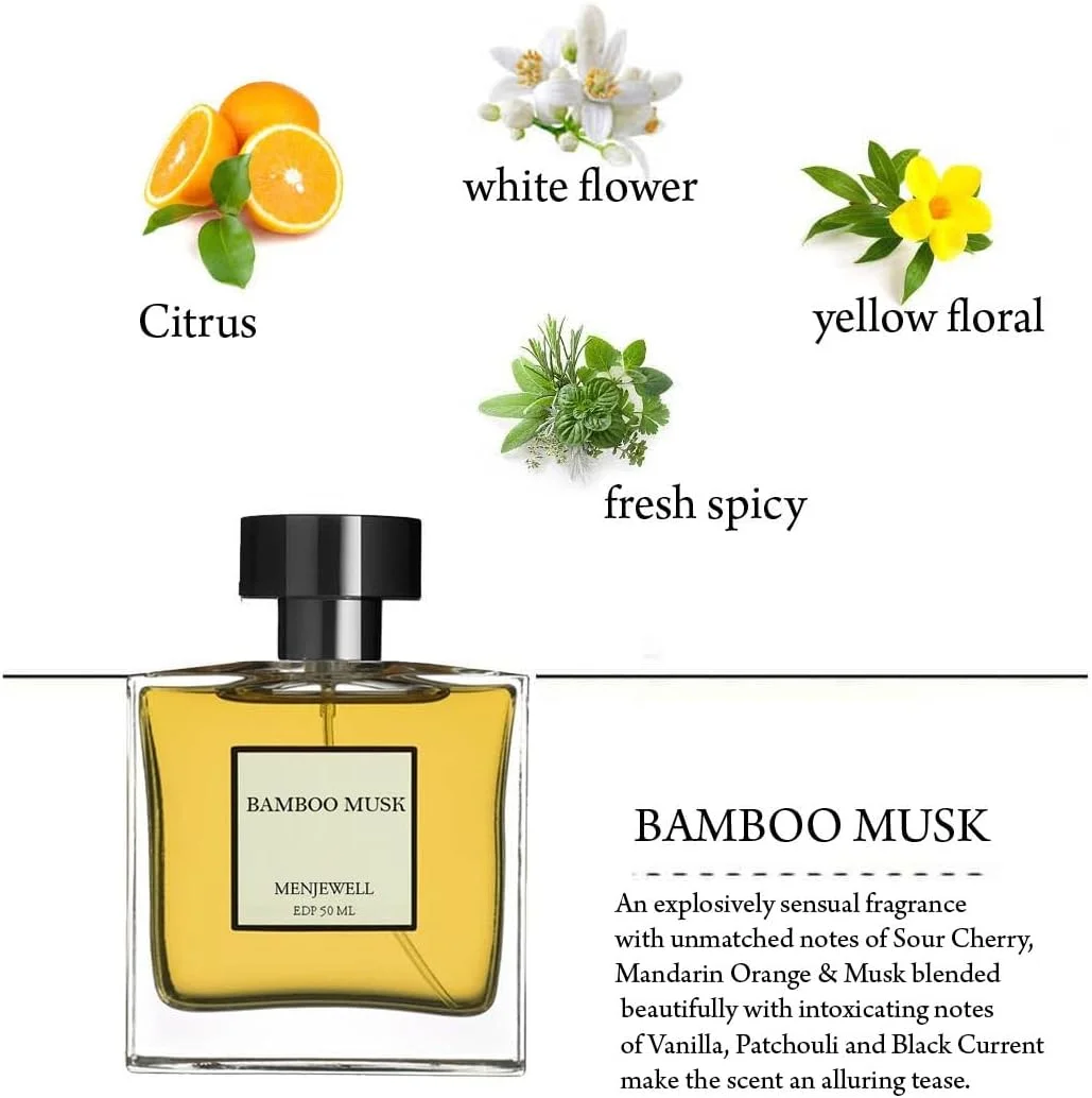 ادکلن مردانه مجوول Luxury BAMBOO MUSK با رایحه مرکبات، گل سفید، گل زرد و ادویه تازه | عطر شرقی ممتاز و ماندگار برای مردان، 50 میلی لیتر