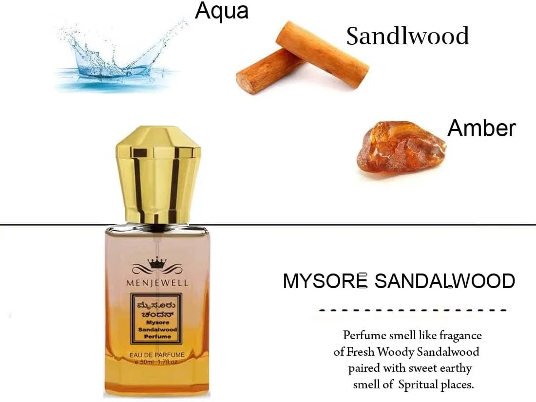 عطر چوب صندل Mysore Menjewell برای مردان و زنان | عطر جیبی | ادو پرفیوم | بهترین هدیه با رایحه لوکس ماندگار | عطر استفاده روزانه | (50 میلی لیتر)