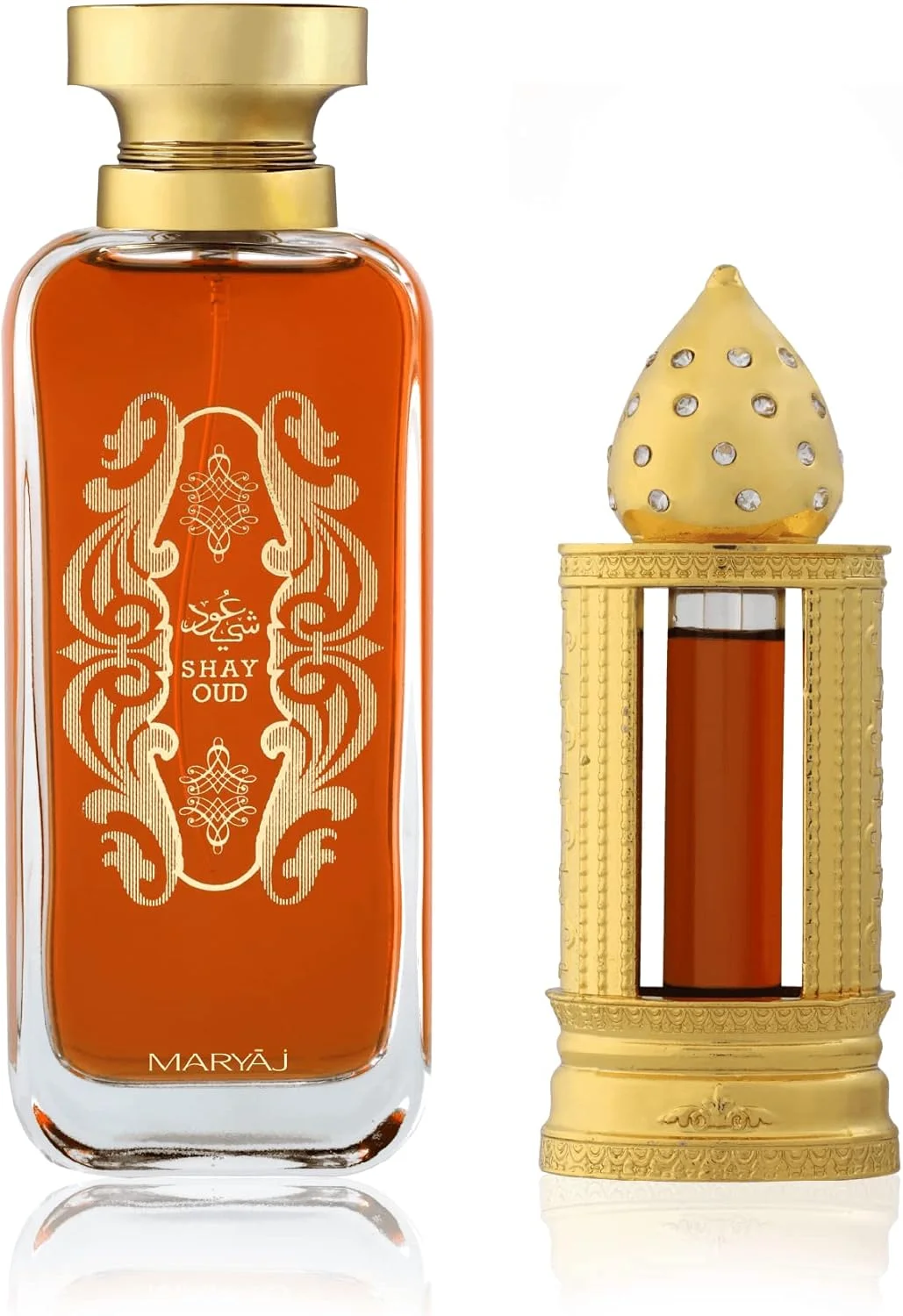 ست هدیه 2 عددی عطر ادو پرفیوم MARYAJ SHAY OUD به همراه روغن عطر DHAN AL YA ROUHI برای زنانه و مردانه