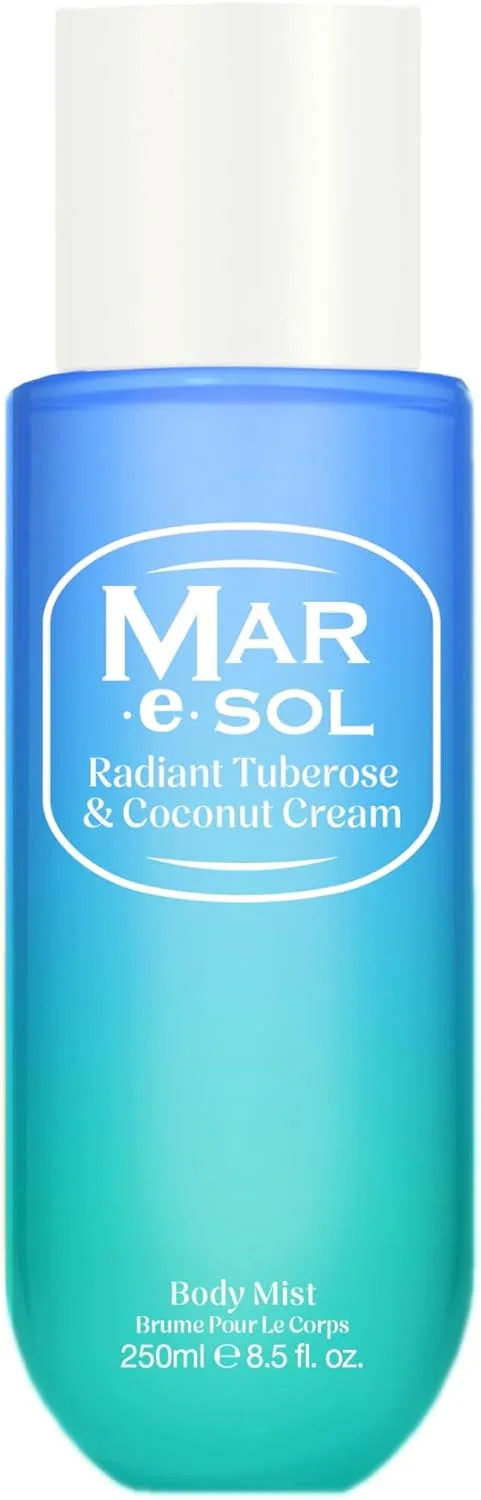 اسپری بدن زنانه گل مریم درخشان MAR.e.SOL، 250 میلی لیتر - رایحه کرم نارگیل و گل های سفید، اسپری بدن عطر ماندگار