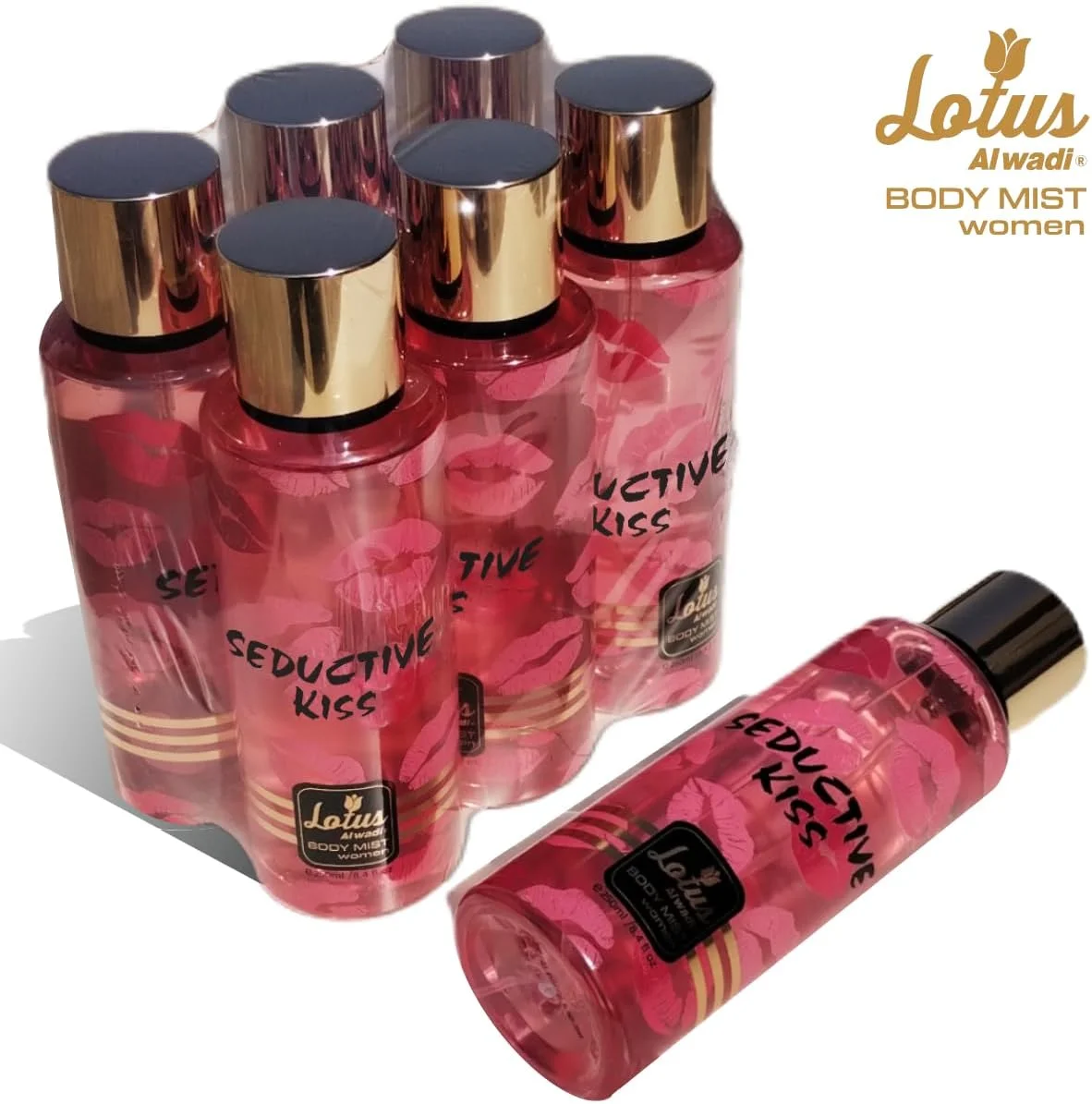 لوتوس الوادی، عطر Seductive Kiss، بادی میست زنانه، مجموعه Signature، 250 میلی لیتر (ست هدیه 6 تکه)
