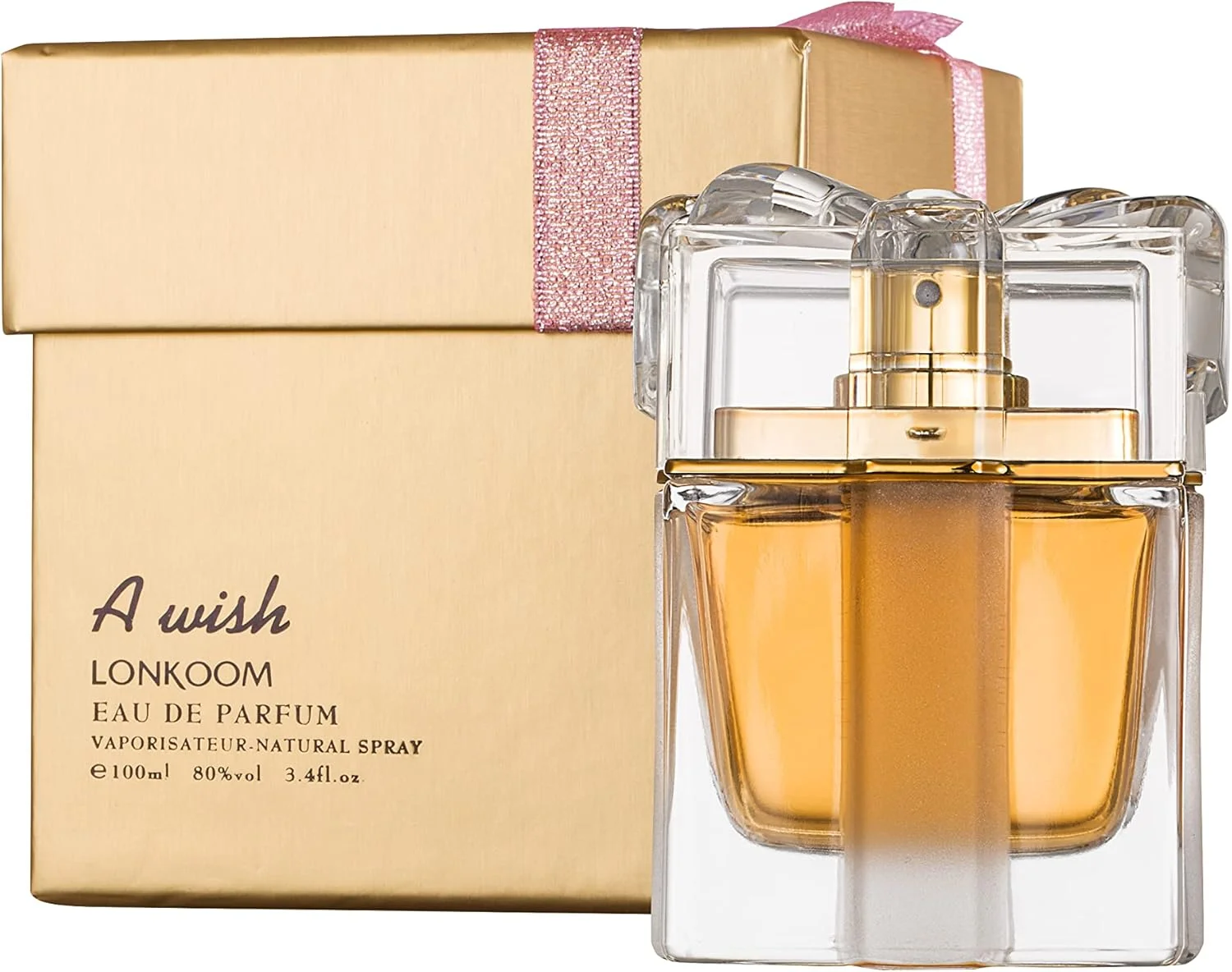 ادکلن زنانه حلال LONKOOM HALAL EDP با رایحه شیرین و میوه ای، اسپری ضد باکتریایی A WISH GOLD 100ml