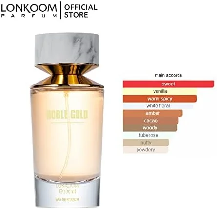 عطر زنانه LONKOOM با رایحه وانیل شیرین، شرقی-گلی، ادو پرفیوم NOBLE Gold حجم 100 میلی لیتر، عطر للجنسين عطر زنانه LONKOOM با رایحه وانیل شیرین، شرقی-گلی، ادو پرفیوم NOBLE Gold حجم 100 میلی لیتر، عطر للجنسين