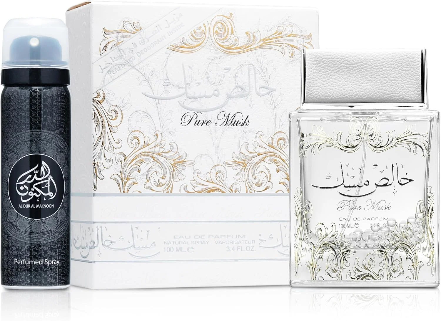 ادکلن унисекс لطافه Pure Musk Eau de Parfum، ۱۰۰ میلی لیتر به همراه اسپری دئودورانت ۵۰ میلی لیتر ادکلن унисекс لطافه Pure Musk Eau de Parfum، ۱۰۰ میلی لیتر به همراه اسپری دئودورانت ۵۰ میلی لیتر