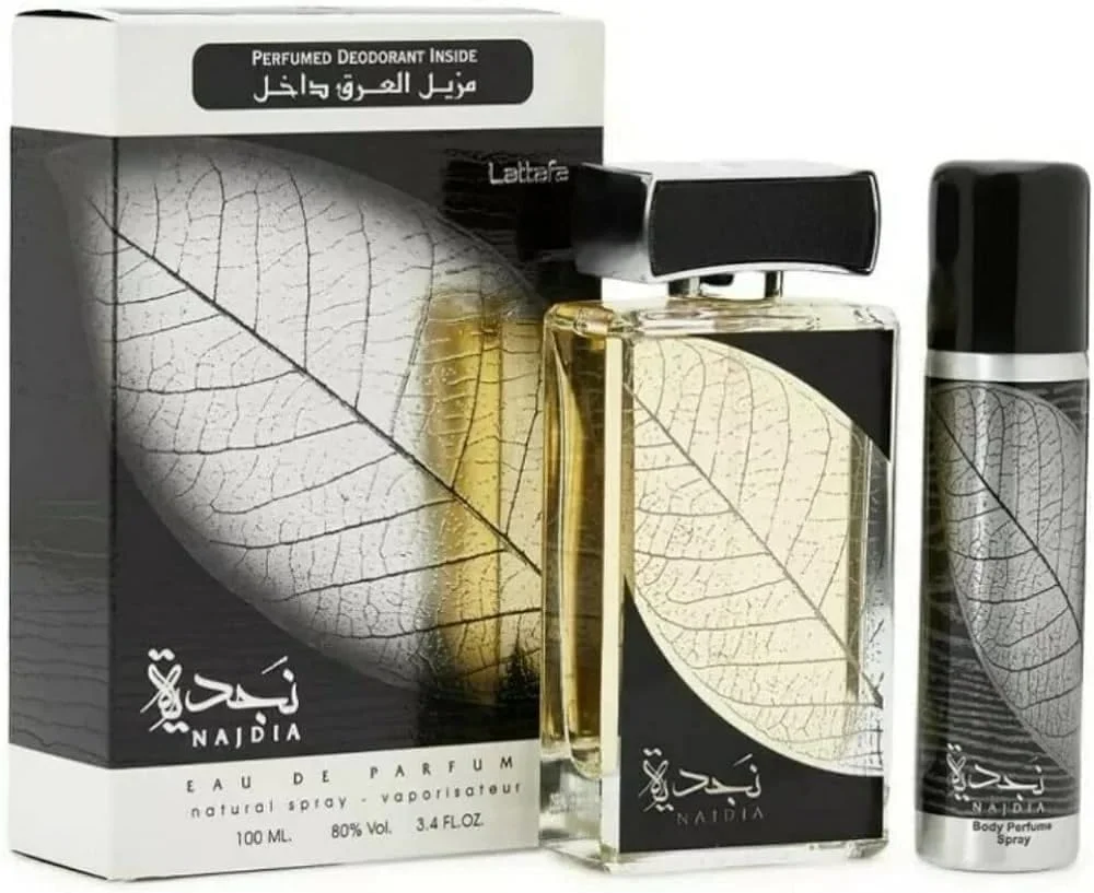 عطر ادکلن مردانه لطافه مدل Najdia EDP - 100 میلی لیتر (3.4 اونس) | رایحه های آبی و مرکباتی | رایحه ای جوان پسند با طراوت | مرکبات، آبی، تازه، کهربا، گرم | مناسب برای هر مناسبت | (Najdia با دئودورانت - 100 میلی لیتر)