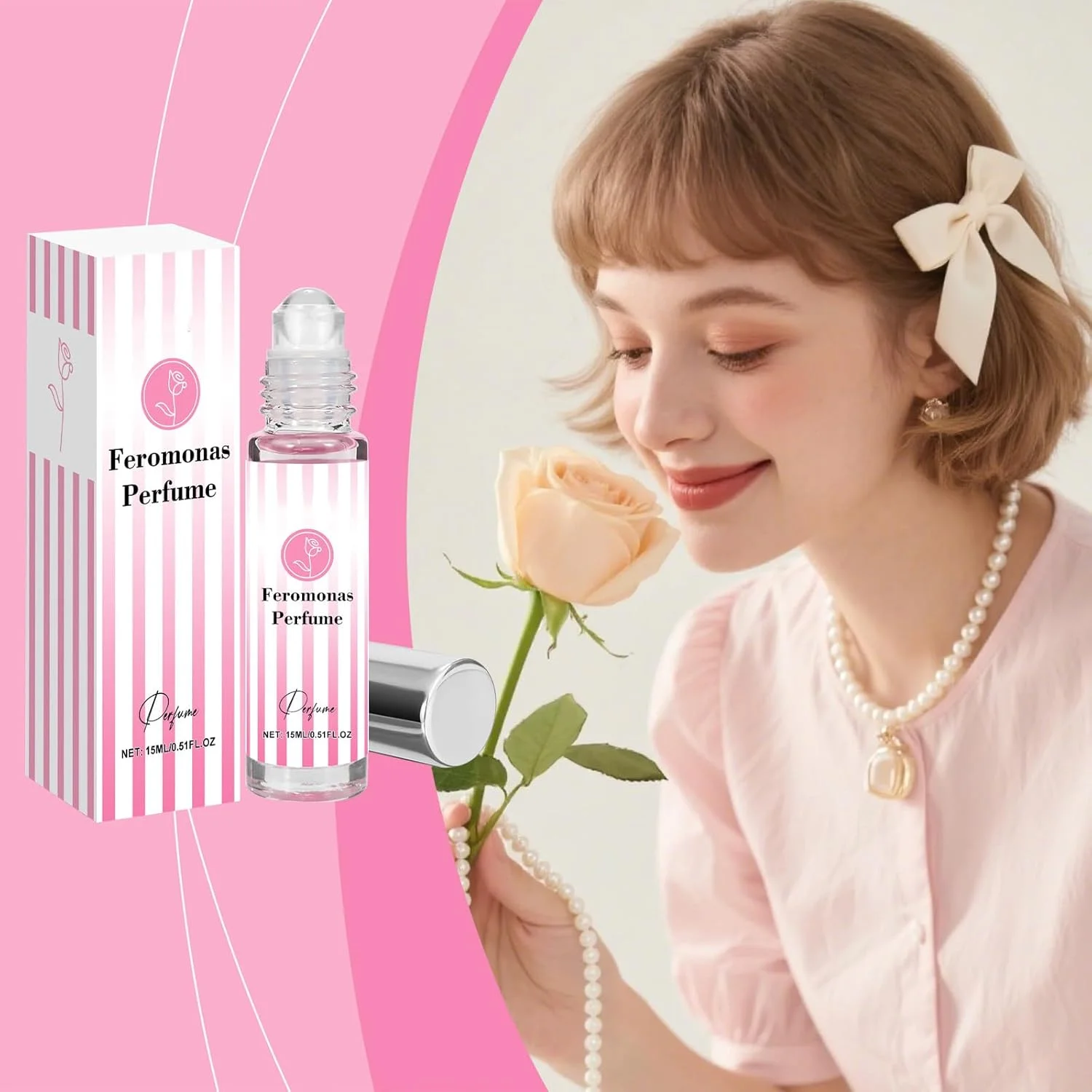 عطر زنانه KASTWAVE، روغن عطر گل رز ماندگار با اپلیکاتور رولی، عطر گلی قابل حمل برای قرار ملاقات، هدیه برای او، 15 میلی لیتر (صورتی)