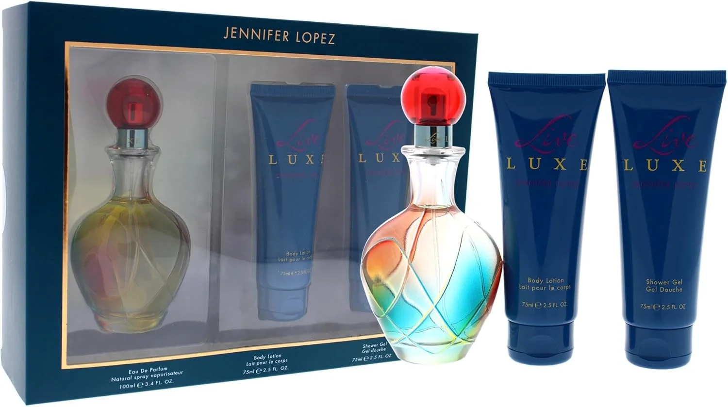 ست ادکلن زنانه جنیفر لوپز Live Luxe Edition، ادکلن 100 میلی لیتر + ژل دوش 75 میلی لیتر + لوسیون بدن 75 میلی لیتر
