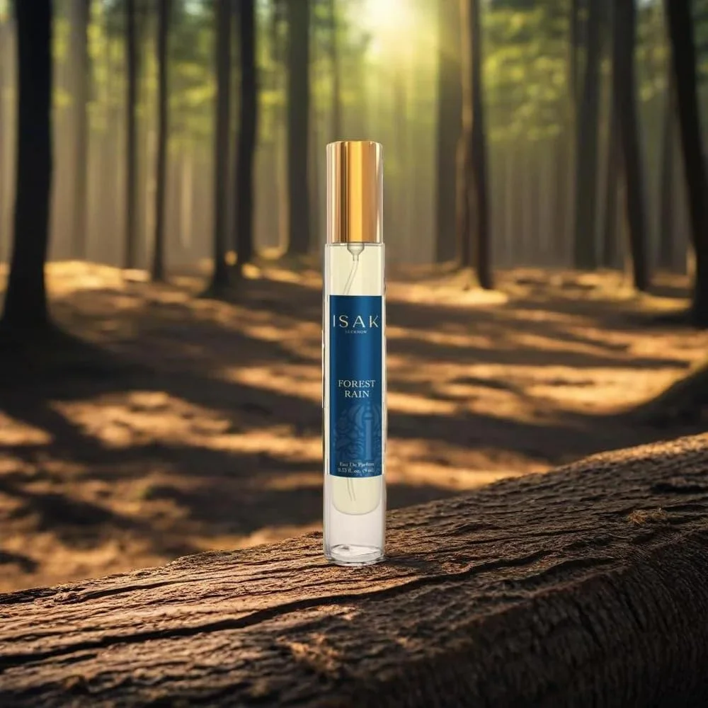 عطر جنگلی باران ایساک унисекс | ادو پرفیوم | عطرهای ممتاز برای مردان، زنان | پتریچور، لیمو، یاس بنفش | تازه، ماندگار، سایز مسافرتی - 9 میلی لیتر