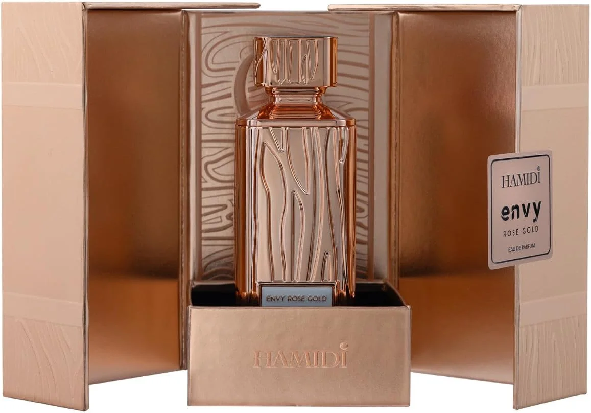 عطر زنانه حمیدی Woman Envy Rose Gold Eau De Parfum 100ml، عطر زنانه، ماندگاری طولانی، رایحه شرقی گلی با مشک، زعفران، آمبروکسان و بخور