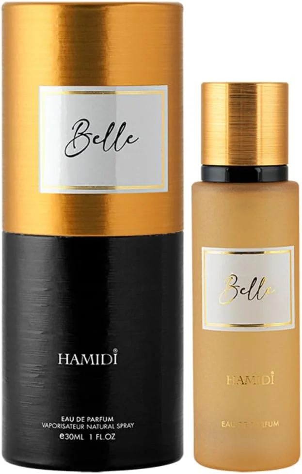 عطر مردانه حمیدی پرفیومز مدل Belle Eau De Parfum 30ml طلایی، رایحه ای برای او، عطر ماندگار