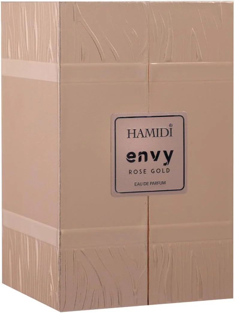 عطر زنانه حمیدی Woman Envy Rose Gold Eau De Parfum 100ml، عطر زنانه، ماندگاری طولانی، رایحه شرقی گلی با مشک، زعفران، آمبروکسان و بخور