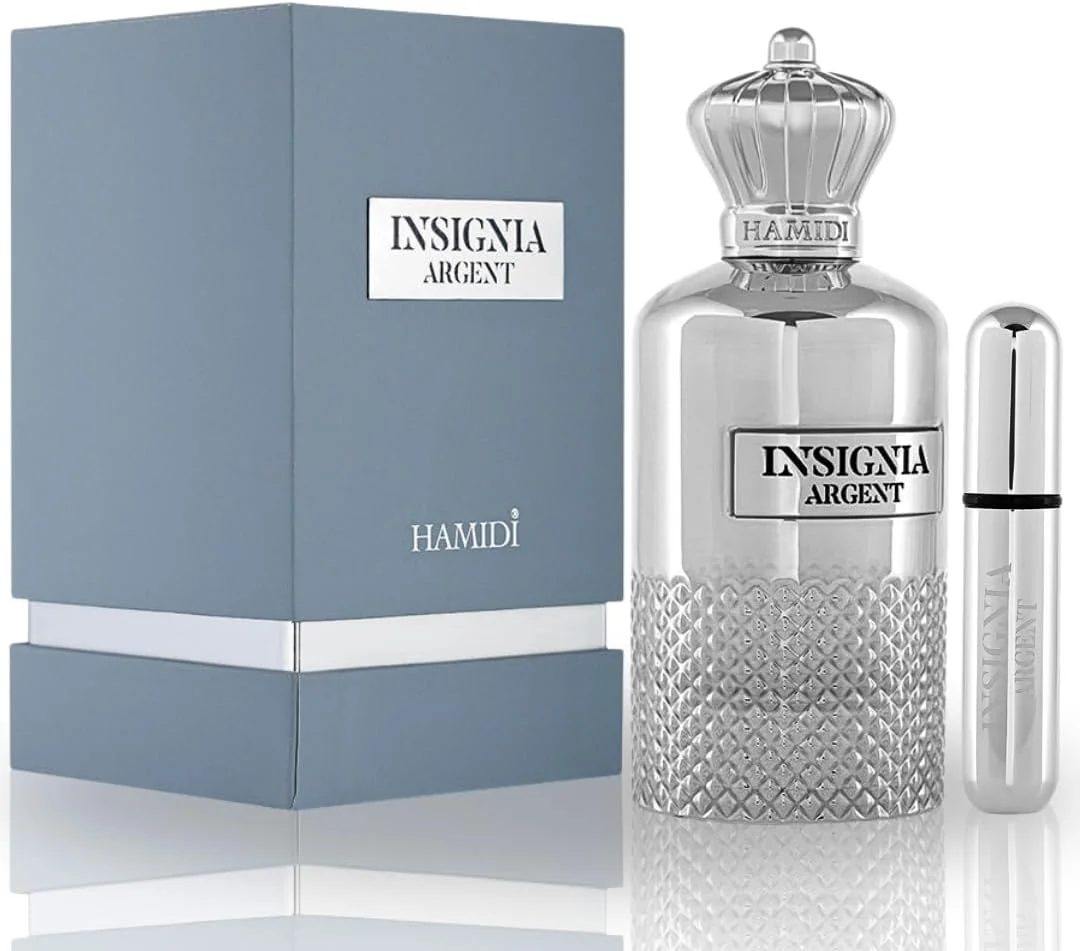 اسپری ادو پرفیوم حمیدی INSIGNIA ARGENT حجم 105 میلی لیتر (3.5 OZ) با این عطر نفیس، حواس خود را روشن کنید، عطر مردانه، عطر زنانه.