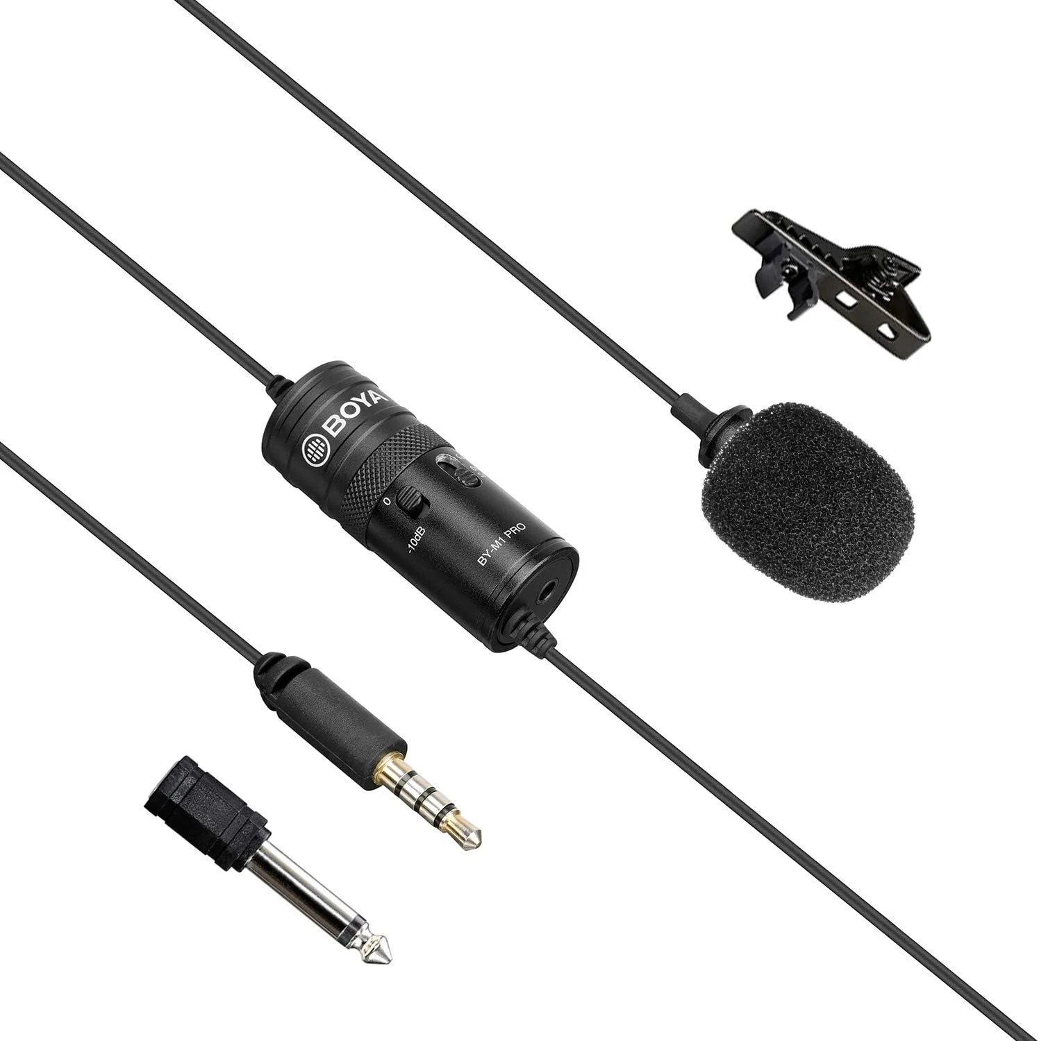 میکروفون یقه ای حرفه ای بویا مدل BY-M1 PRO با قابلیت کاهش نویز، میکروفون همه جهته با گیره برای تولید محتوا، مصاحبه در یوتیوب، پخش زنده، سازگار با گوشی های هوشمند و دوربین های DSLR (6 متری)