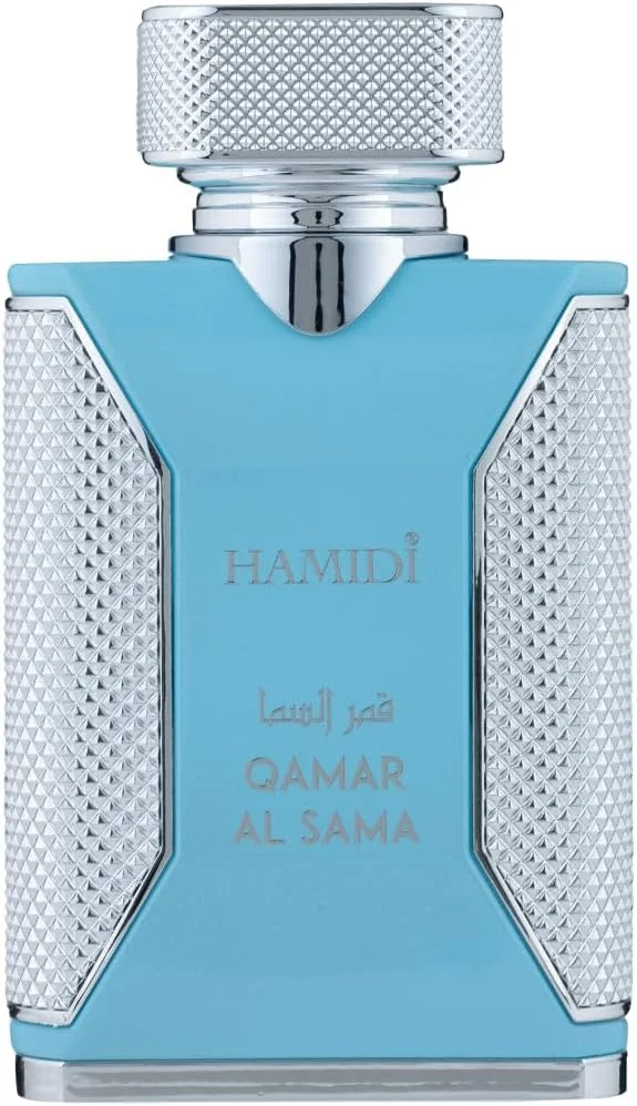 عطر زنانه حمیدی قمر السما آبی ادو پرفیوم 100 میلی لیتر، عطر زنانه، رایحه های عربی ماندگار با مرکبات تازه و زنجبیل تند به همراه عنبر و لابدانیوم