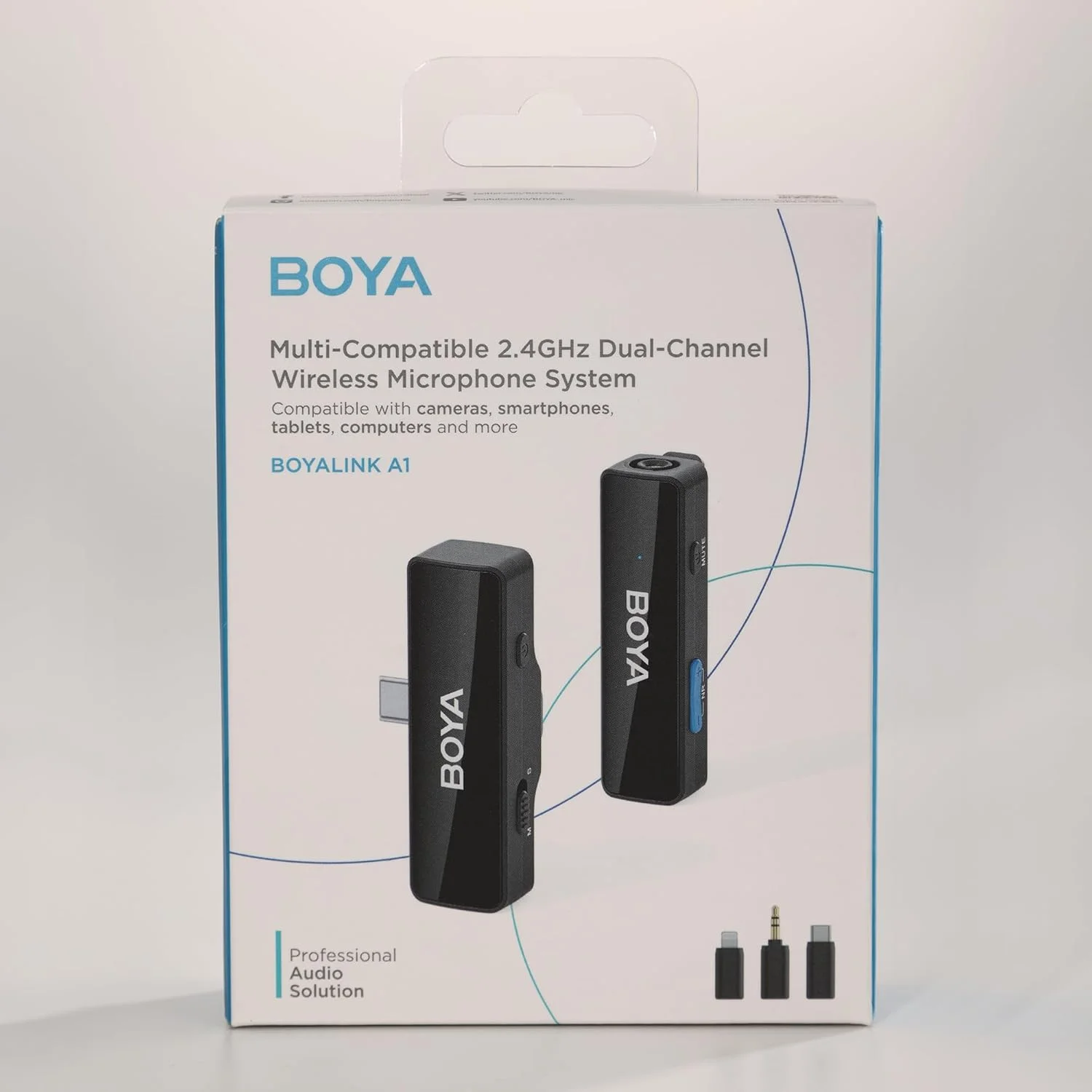 میکروفون یقه ای بی سیم BOYALINK-A1، میکروفون یقه ای بی سیم سبک BOYA برای دوربین گوشی های هوشمند آیفون و اندروید، عمر باتری 10 ساعته، کندانسور حذف نویز (1RX+1TX)