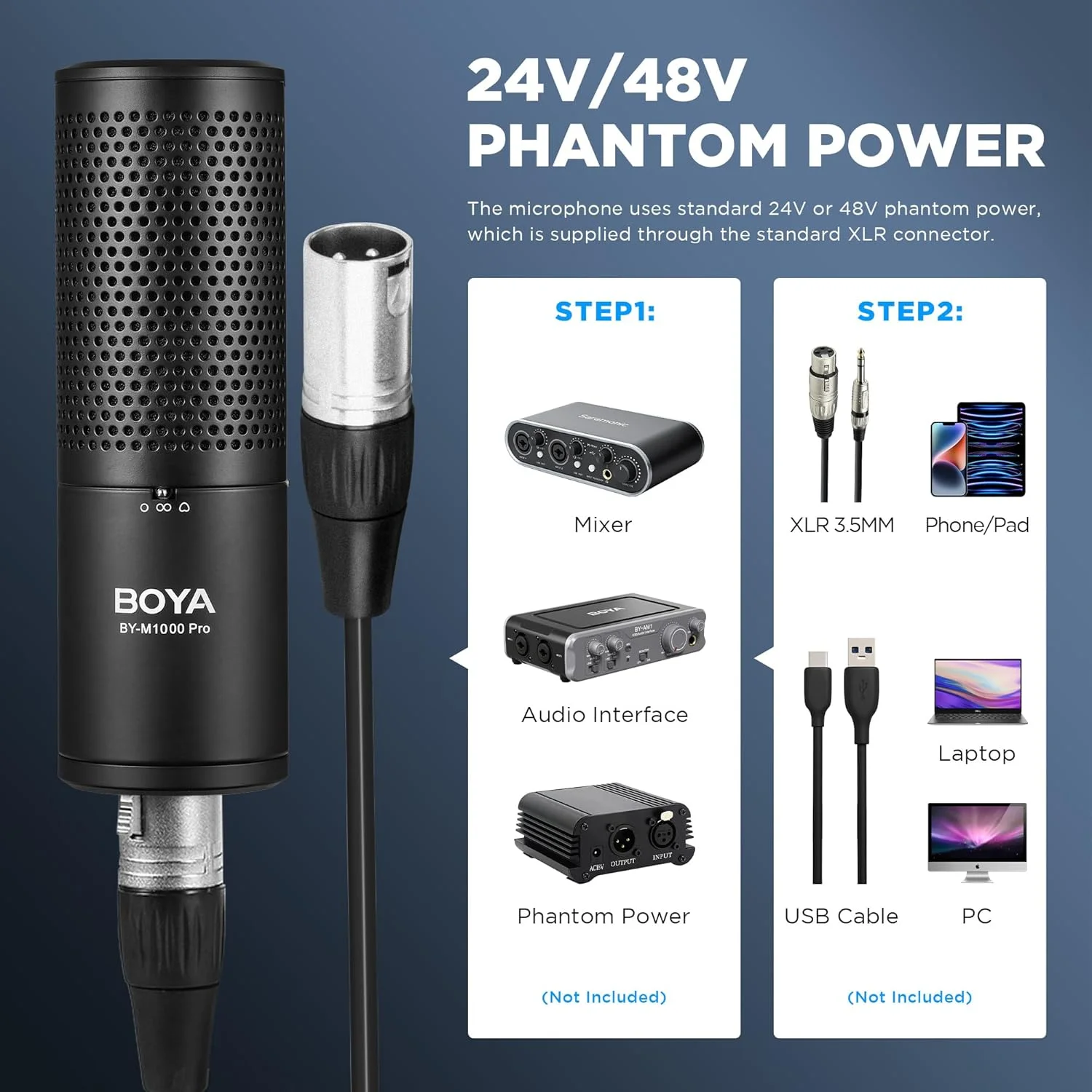 میکروفون کاندنسر دیافراگم بزرگ حرفه ای BOYA BY-M1000 Pro، میکروفون ضبط صدای فانتوم پاور 48 ولت، مناسب برای ضبط خانگی، تولید پادکست و پخش زنده در یوتیوب و فیسبوک میکروفون کاندنسر دیافراگم بزرگ حرفه ای BOYA BY-M1000 Pro، میکروفون ضبط صدای فانتوم پاور 48 ولت، مناسب برای ضبط خانگی، تولید پادکست و پخش زنده در یوتیوب و فیسبوک