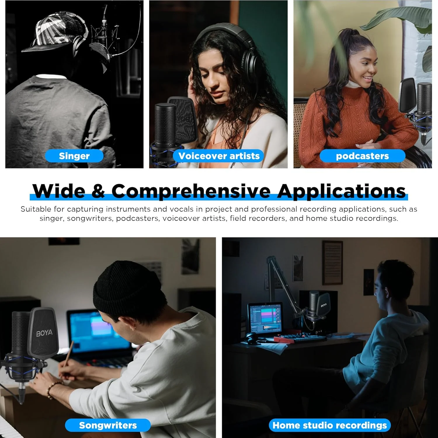 میکروفون کاندنسر دیافراگم بزرگ حرفه ای BOYA BY-M1000 Pro، میکروفون ضبط صدای فانتوم پاور 48 ولت، مناسب برای ضبط خانگی، تولید پادکست و پخش زنده در یوتیوب و فیسبوک میکروفون کاندنسر دیافراگم بزرگ حرفه ای BOYA BY-M1000 Pro، میکروفون ضبط صدای فانتوم پاور 48 ولت، مناسب برای ضبط خانگی، تولید پادکست و پخش زنده در یوتیوب و فیسبوک