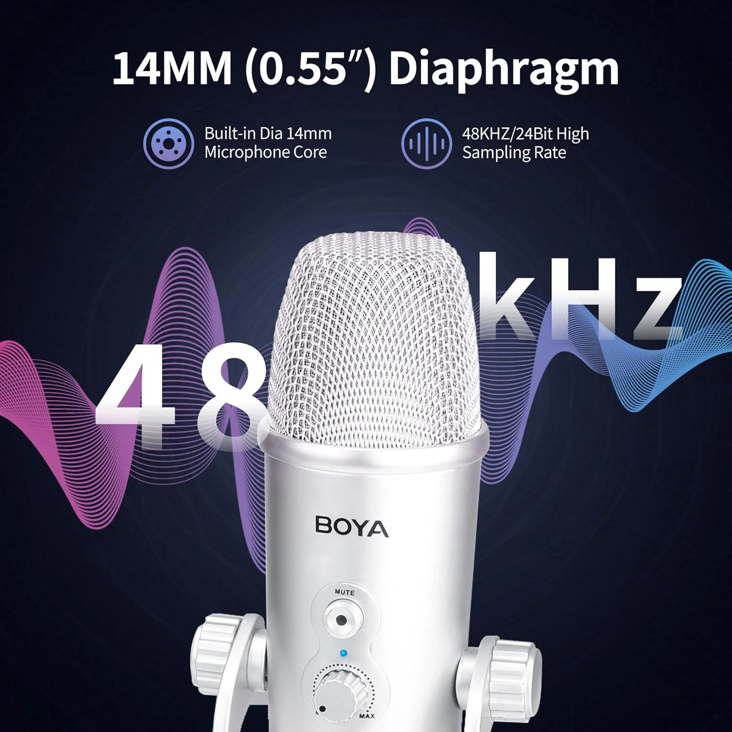 میکروفون USB بویا، میکروفون ضبط کاندنسر برای ضبط یوتیوب، استریمینگ، گیمینگ، میکروفون پادکست Plug & Play برای PC/Mac/iOS/Android/Windows