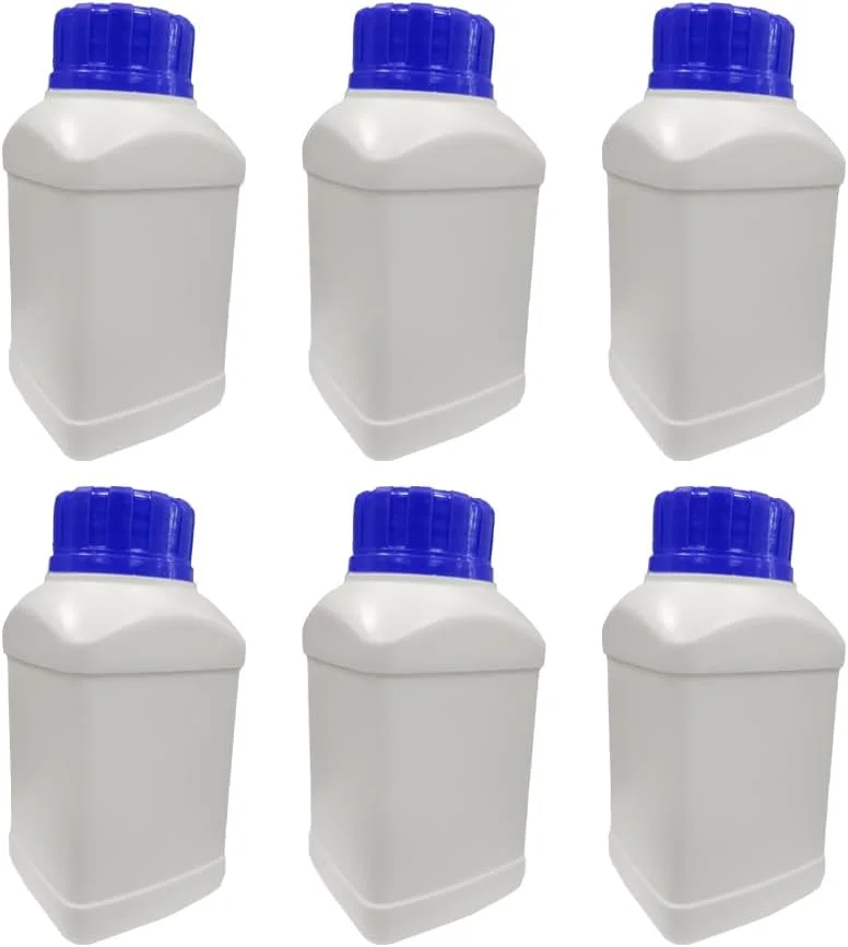 بسته 6 عددی بطری مربعی دهانه گشاد 250 میلی لیتری HDPE مقاوم با درپوش داخلی + درب های پیچی قفل دار، بطری آزمایشگاهی شیمیایی با درب، ظرف ذخیره سازی برای آزمایشگاه زیست شناسی شیمی