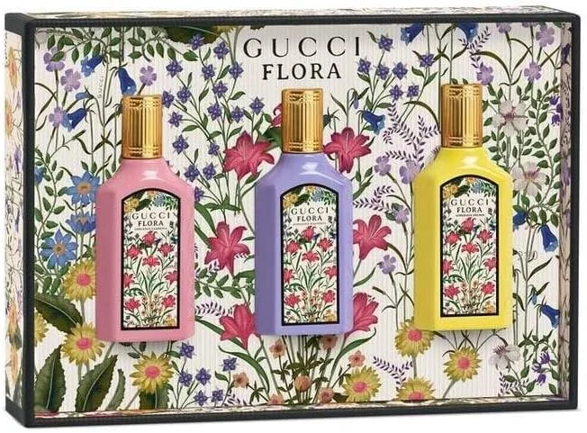 ست هدیه مینی ادو پرفیوم زنانه Gucci Flora Gorgeous gardenia + Magnolia + Orchid 3x5ml