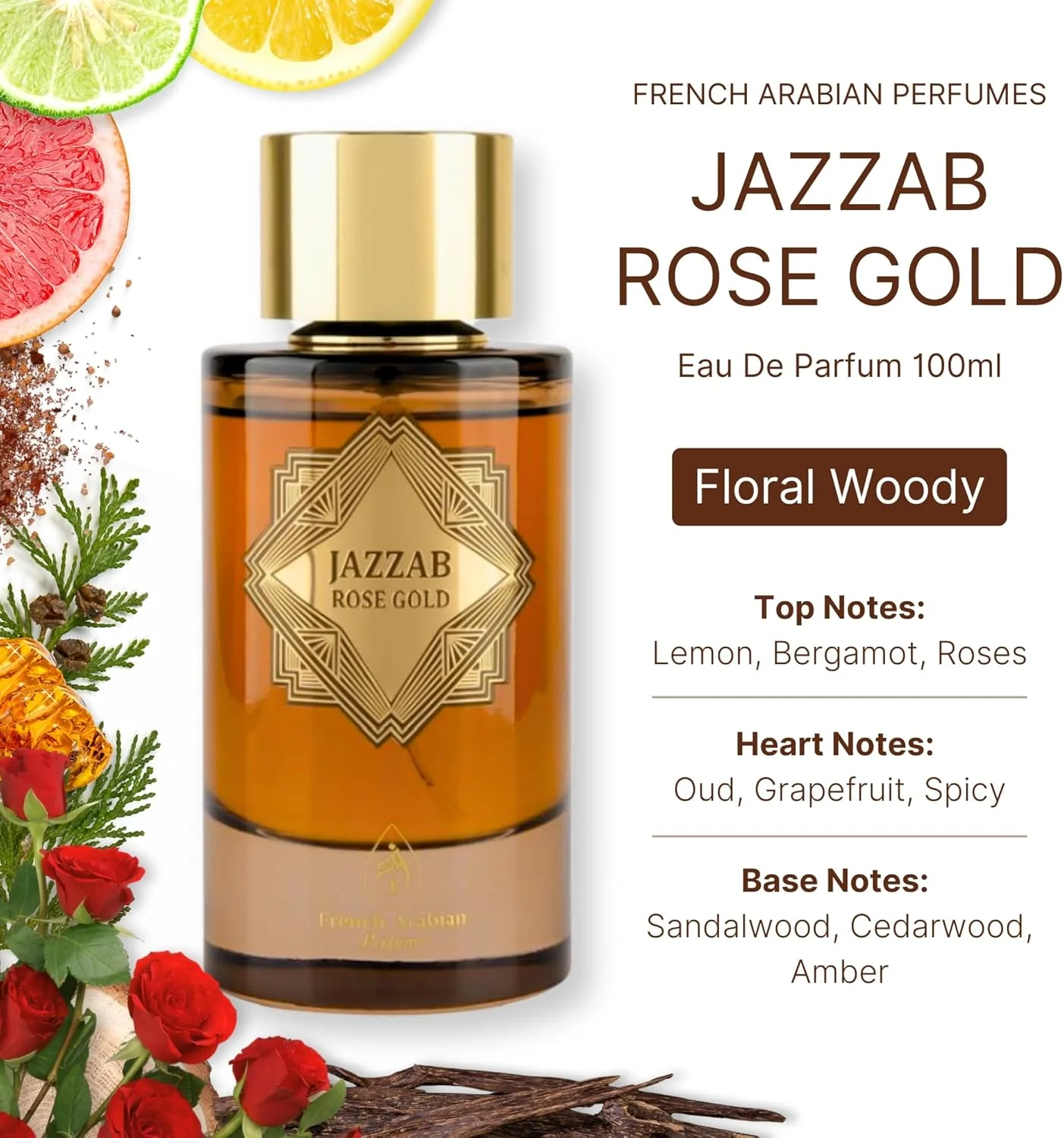 عطر عربی فرانسوی Jazzab Rose Gold Arab Perfume – Oud For Her Eau De Parfum 100ml همکاری بین فروش عطر زنانه من